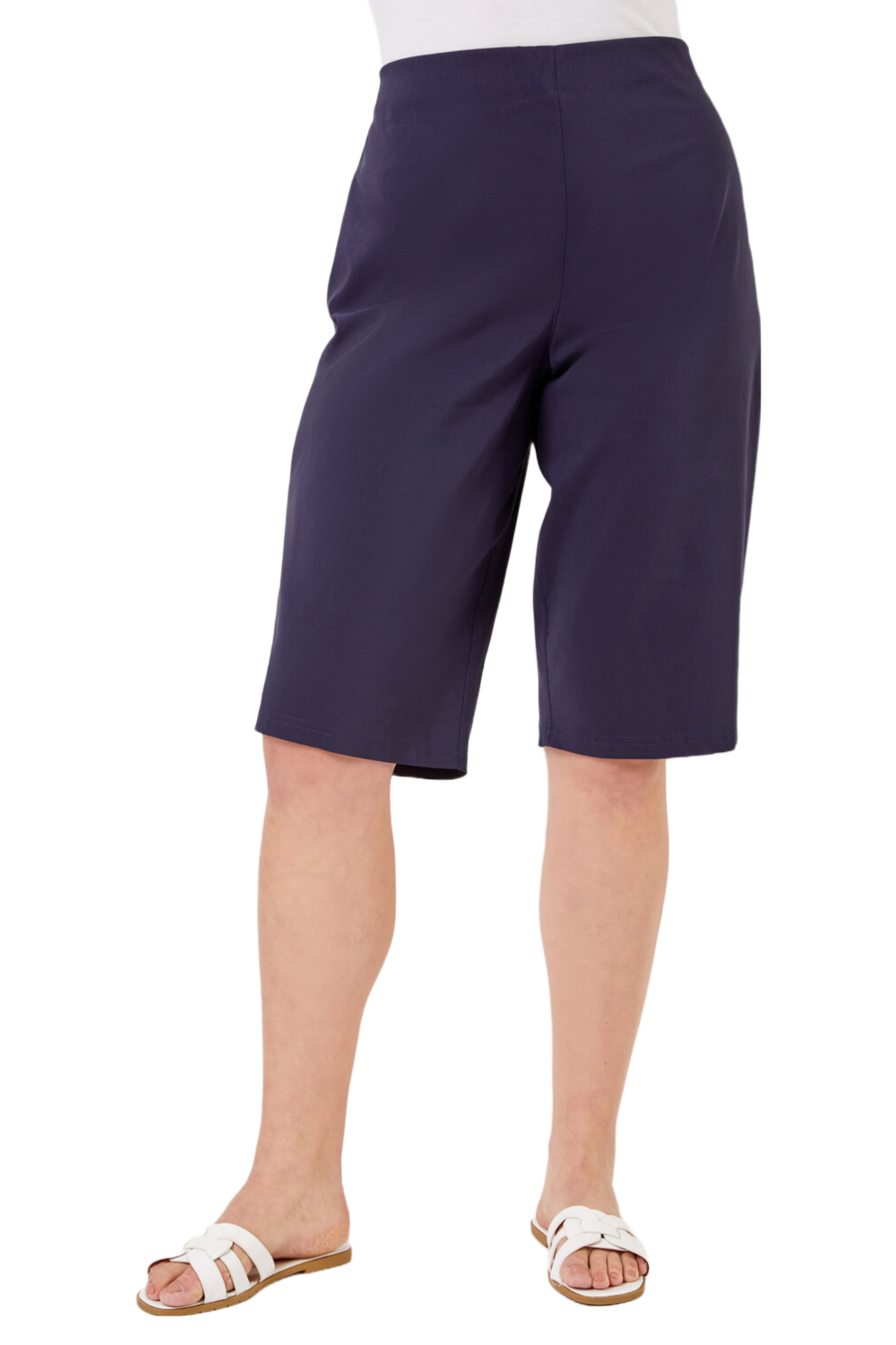 Roman Curve Womens Knee Length Elastic Waist Stretch Shorts - Navy - Size UK 30-32 - Image 2