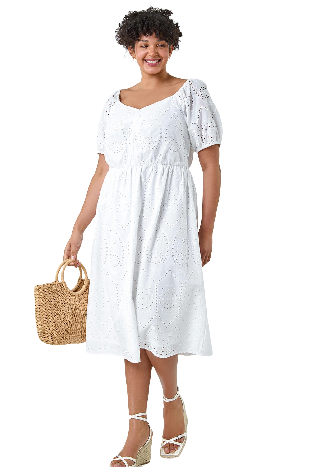 Roman Women's White Curve Cotton Broderie Midi Dress - Image 2