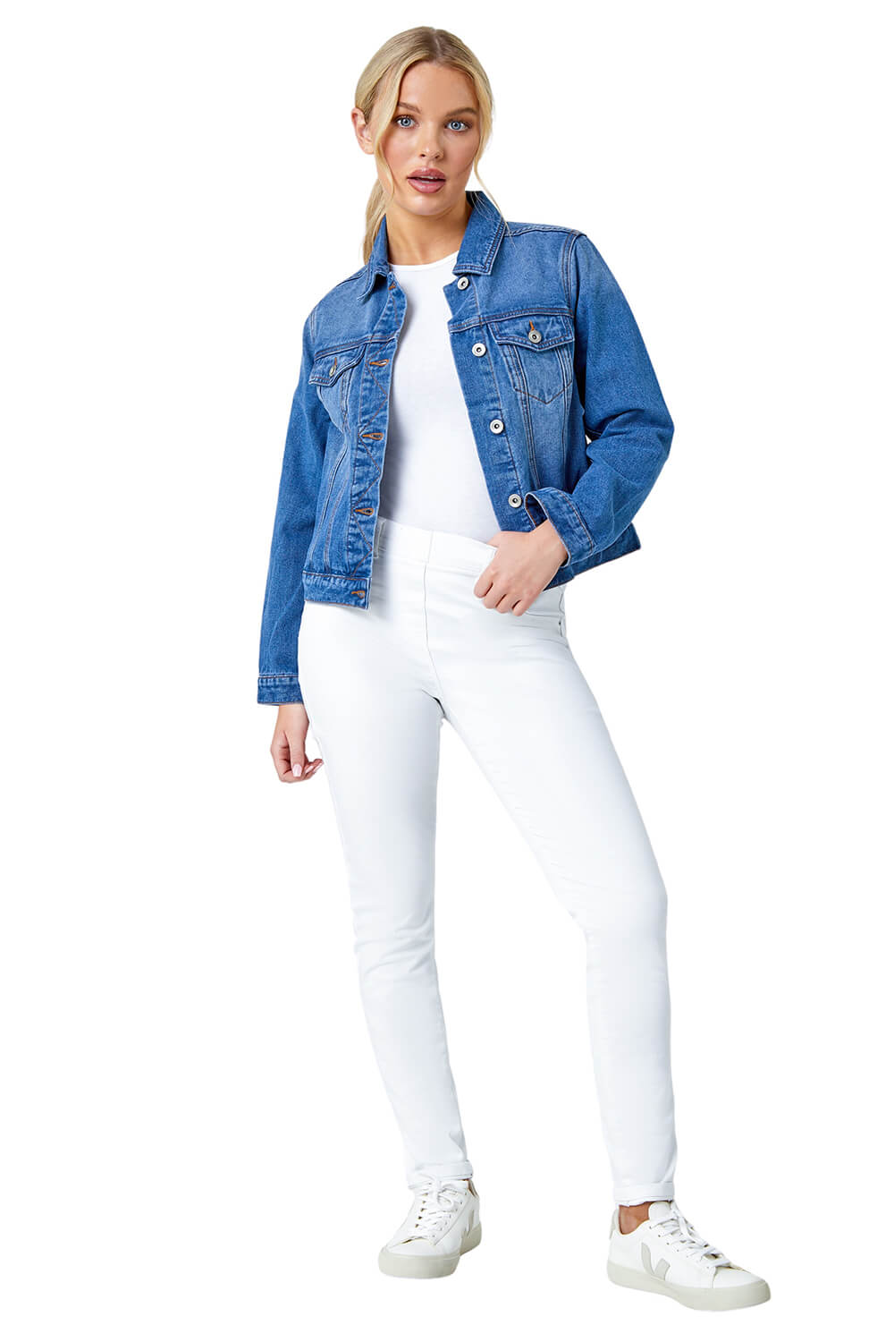 Roman Petite Womens Bleached Denim Jacket - Blue Cotton - Size 18 UK