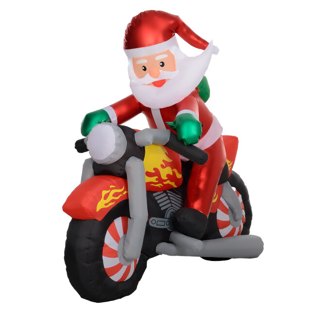 Homcom Kerstman op de motor met led verlichting opblaasbaar weerbestendig 180x95x170