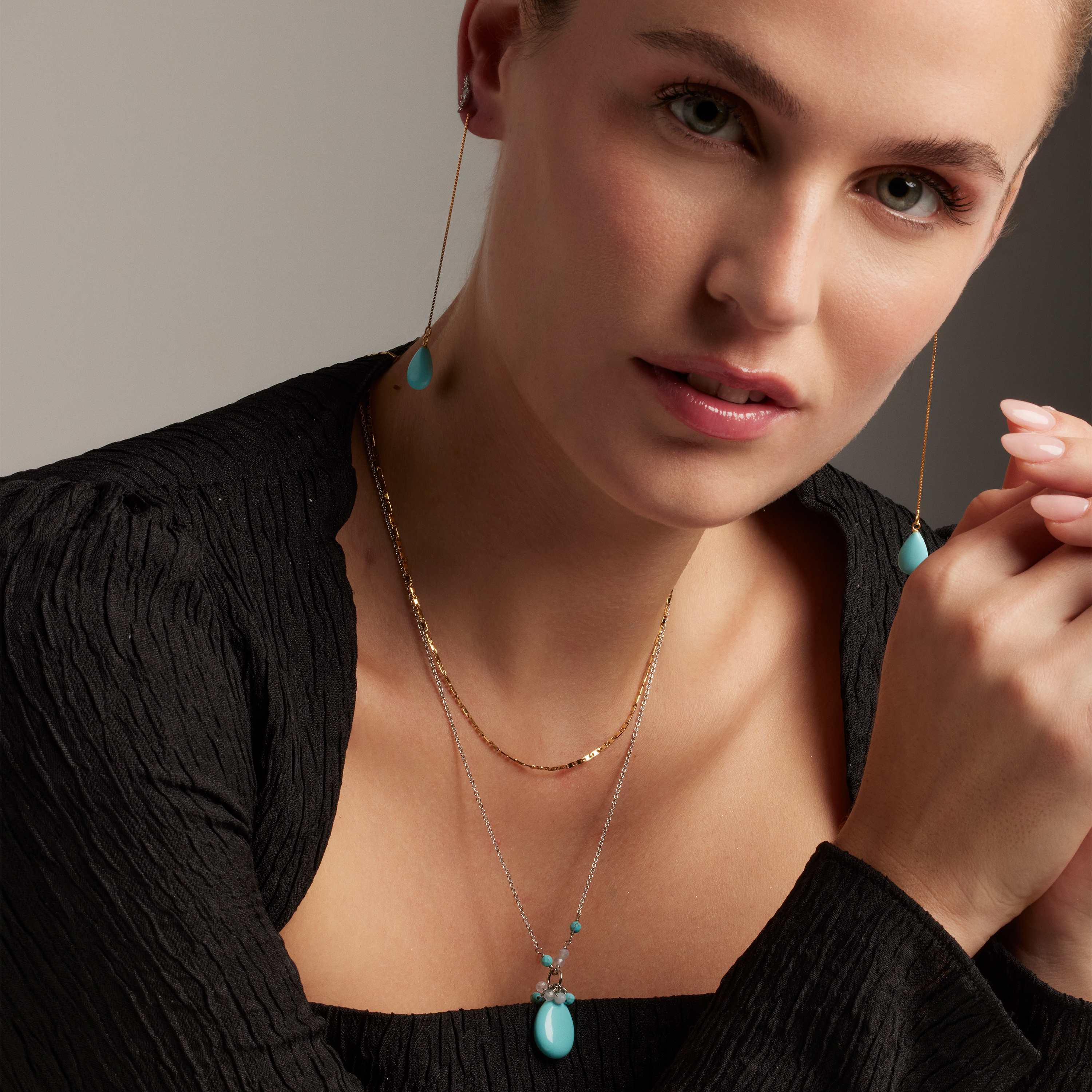 Luxenter adak halsband i metallegering och turkos, rodiumpläterad finish dam – bild 2