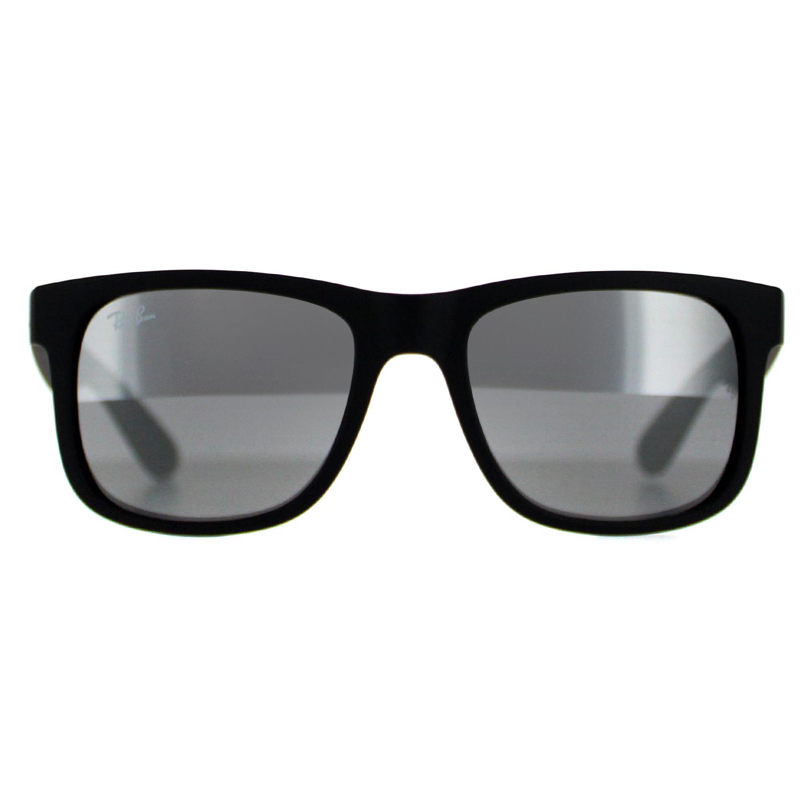 Ray - Ban Men's Grey Man Rb4165 Justin 622/6G Sunglasses Injected Black Squared Mirrored - Image 6