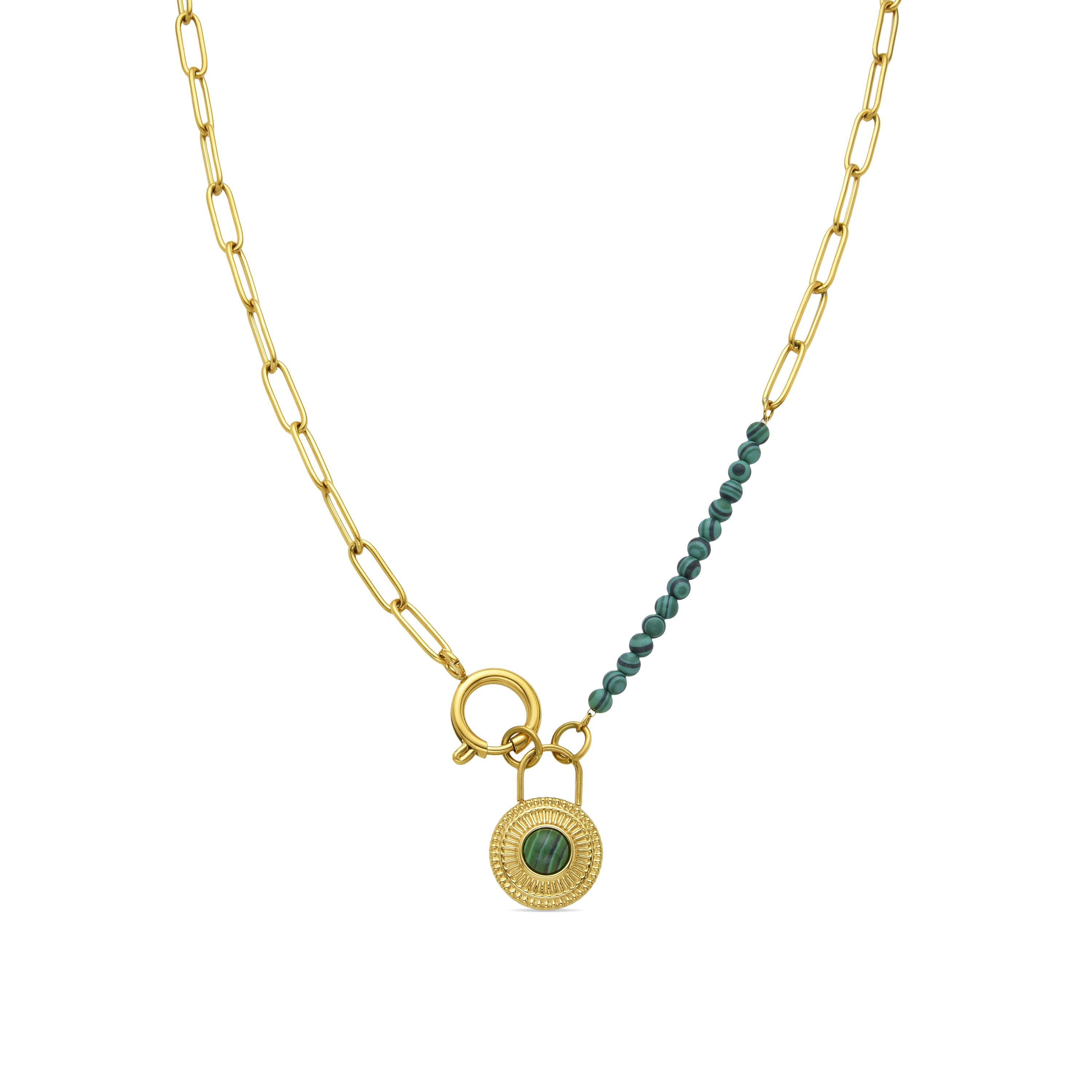 Luxenter Malakit-halsband i 18K gult guld Mossir