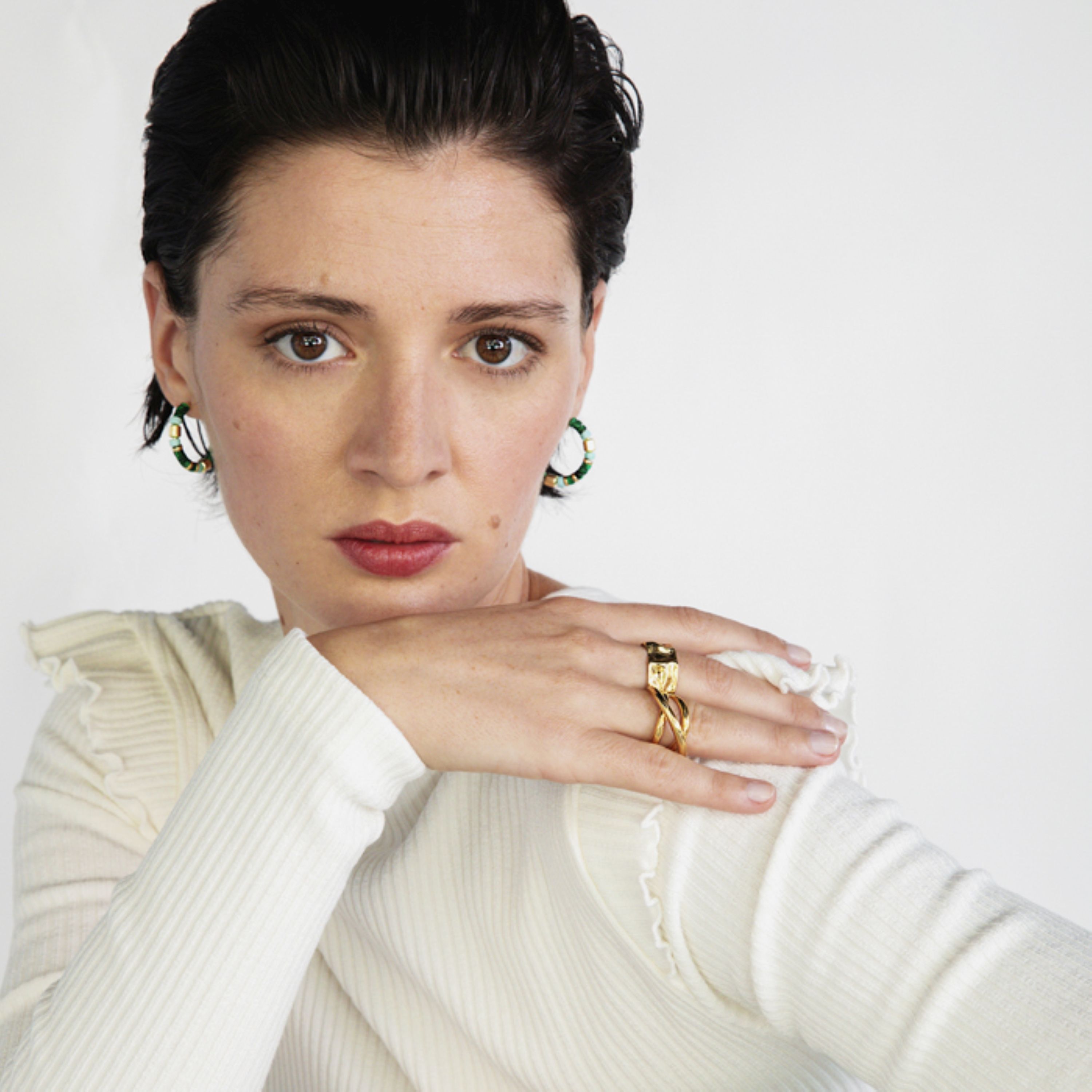 Luxenter Ihun-örhängen i 925 sterling silver och 18 karat gulguldpläterad yta Malakit dam – bild 2