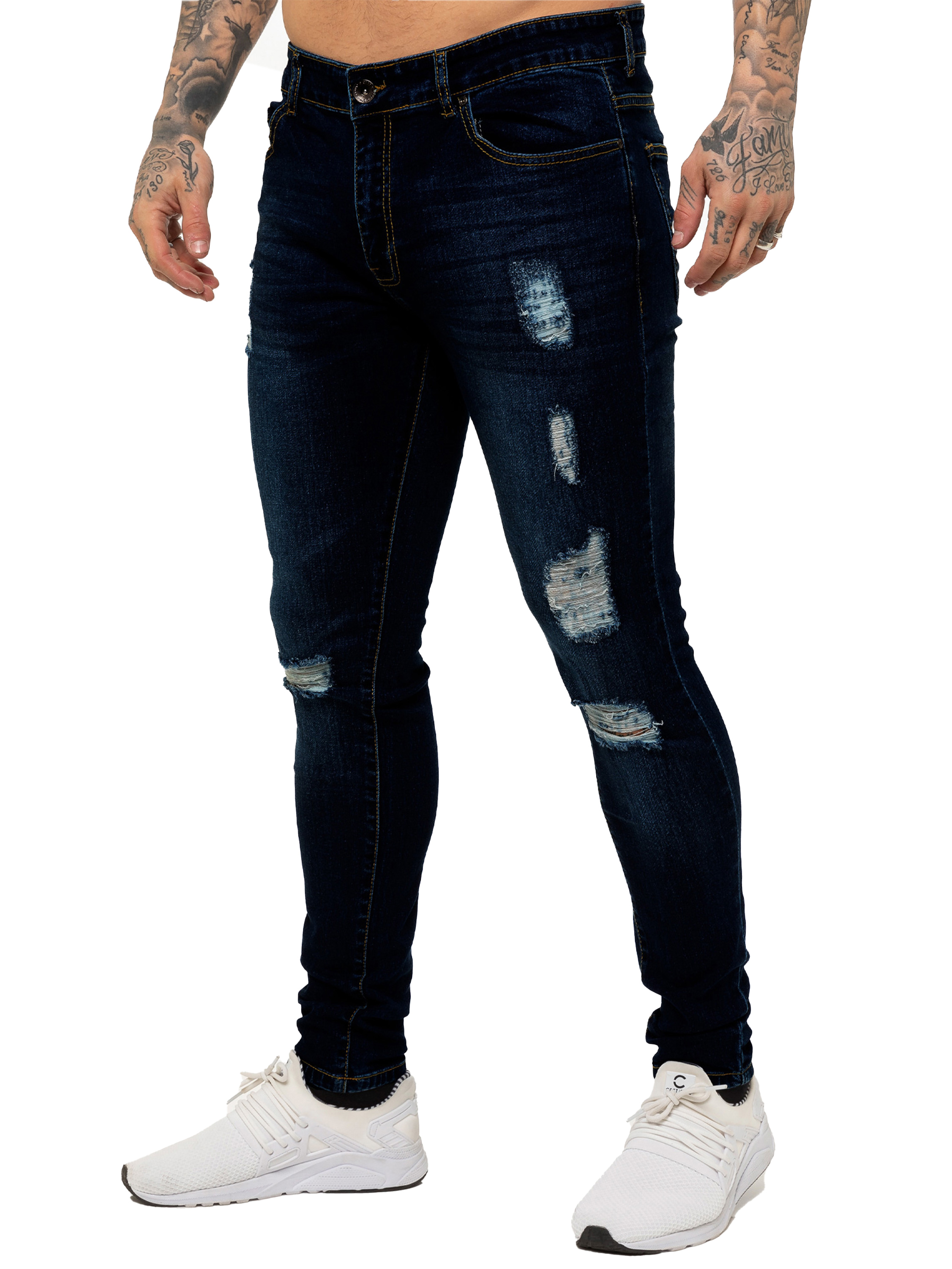 Enzo Herren Skinny Ripped Jeans 34 Normal