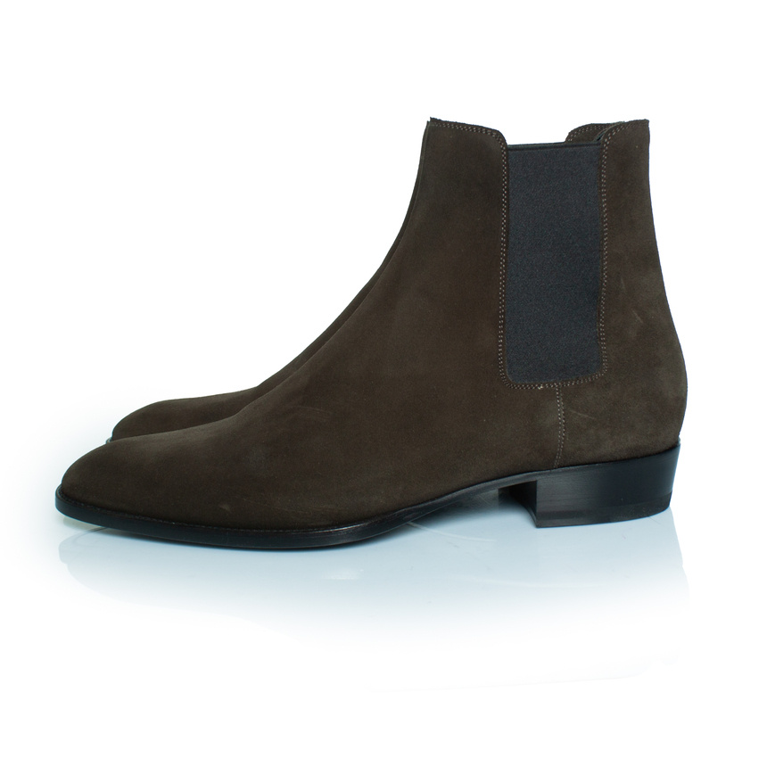 Saint Laurent Pre-owned Saint Laurent Kaki mocka Chelsea-ankelboots cowboy- & bikerstövlar herr – bild 2