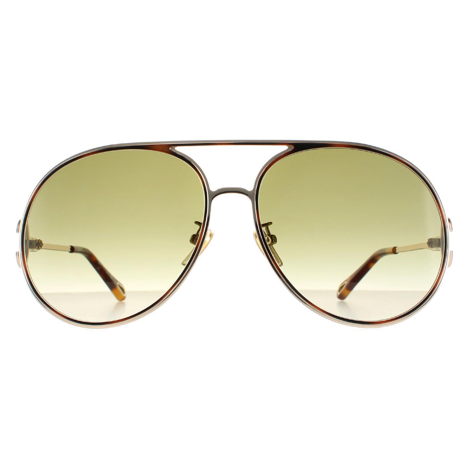 Chloé Chloe Aviator Womens Gold Havana Green Gradient Sunglasses Metal (archived) – One Size