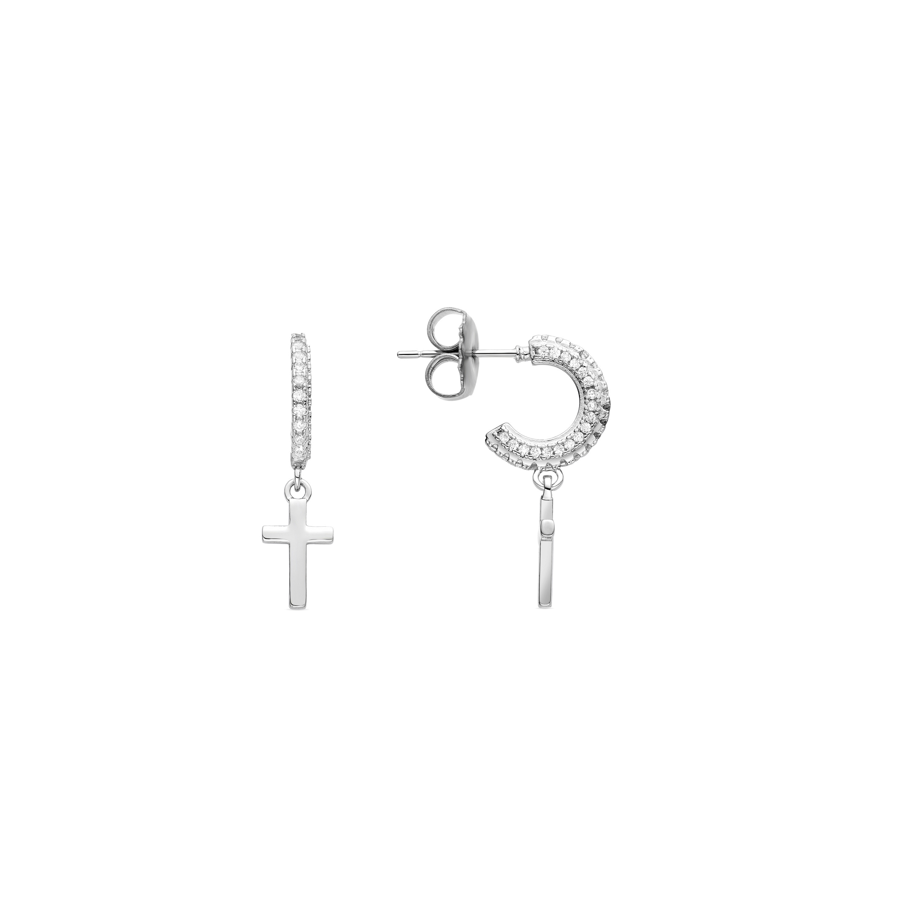Luxenter rhodinierte Brillant-Zirkonia-Ohrringe - Kreuz