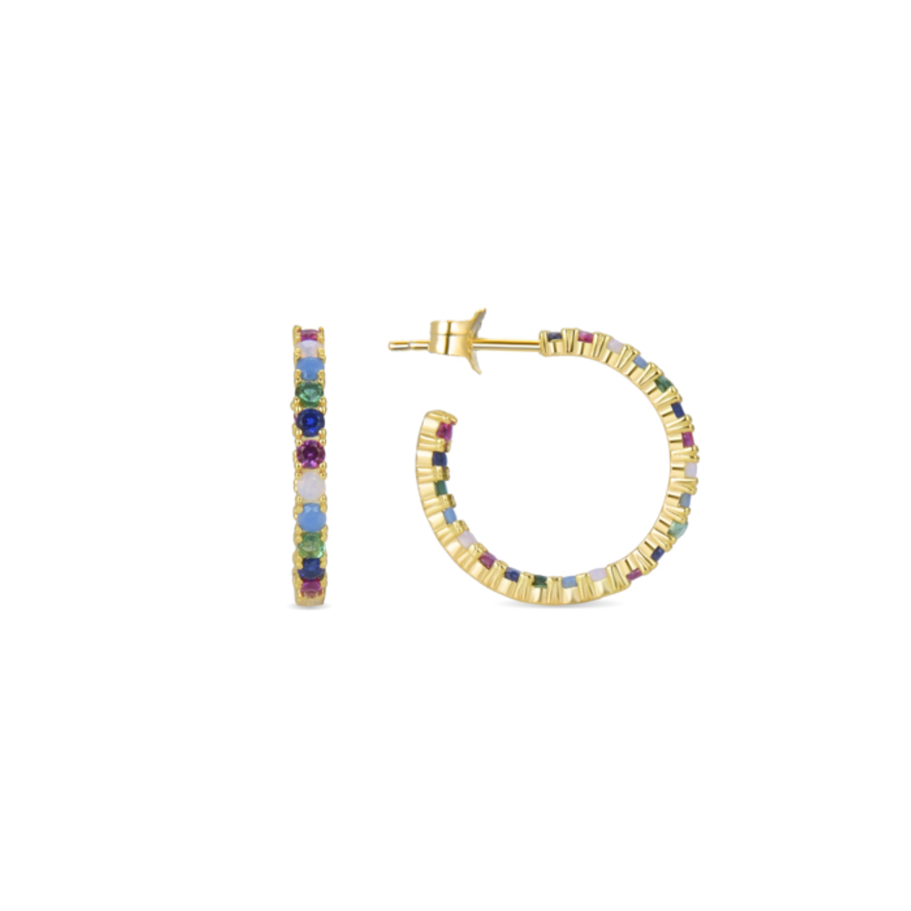 Luxent Sterling Zilver 925 Oorbellen met Veelkleurige Zirkonia's in 18K Geel Goud - Azarlo