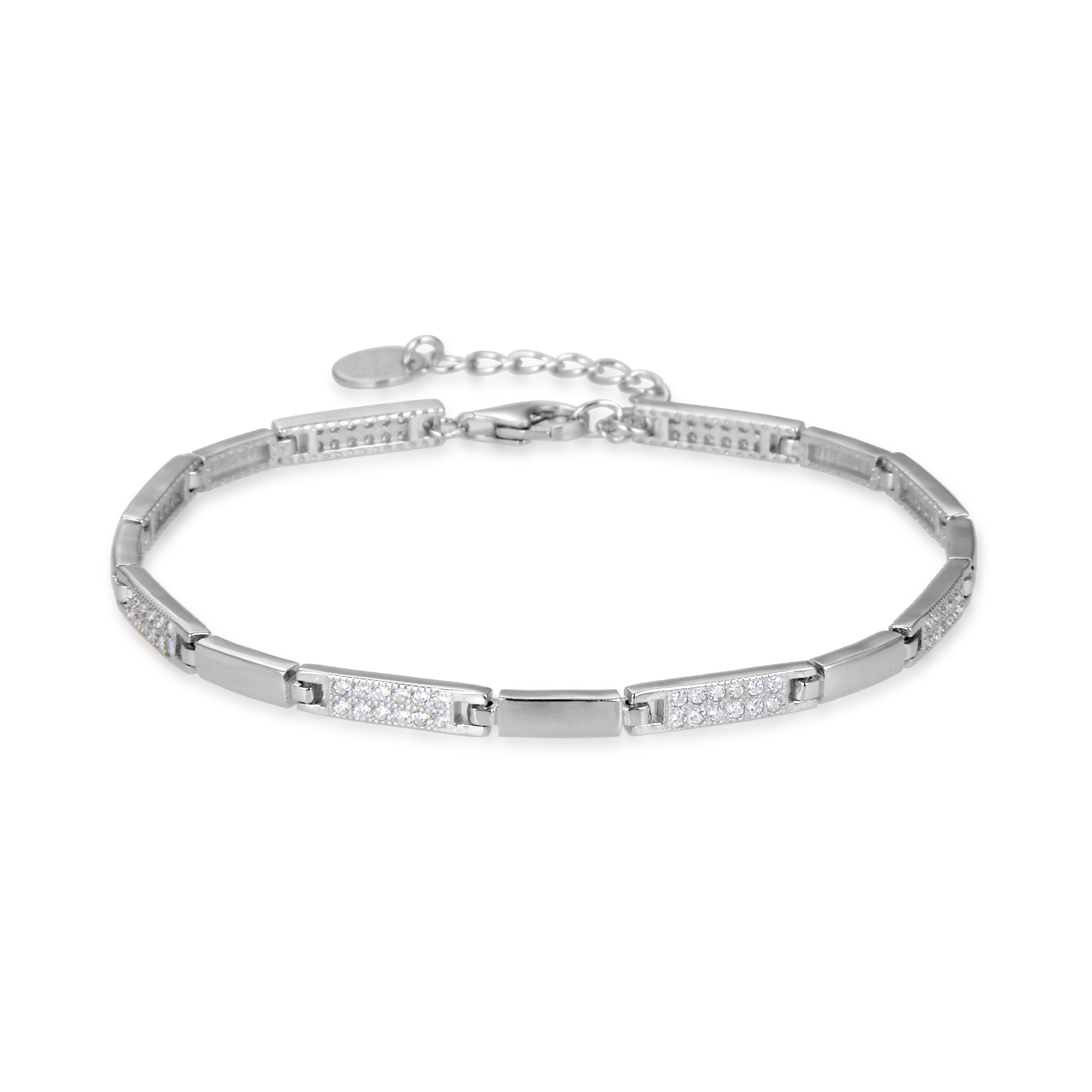 kinusi-armband i 925 sterling silver och blank rodiumpläterad zirkonia-finish