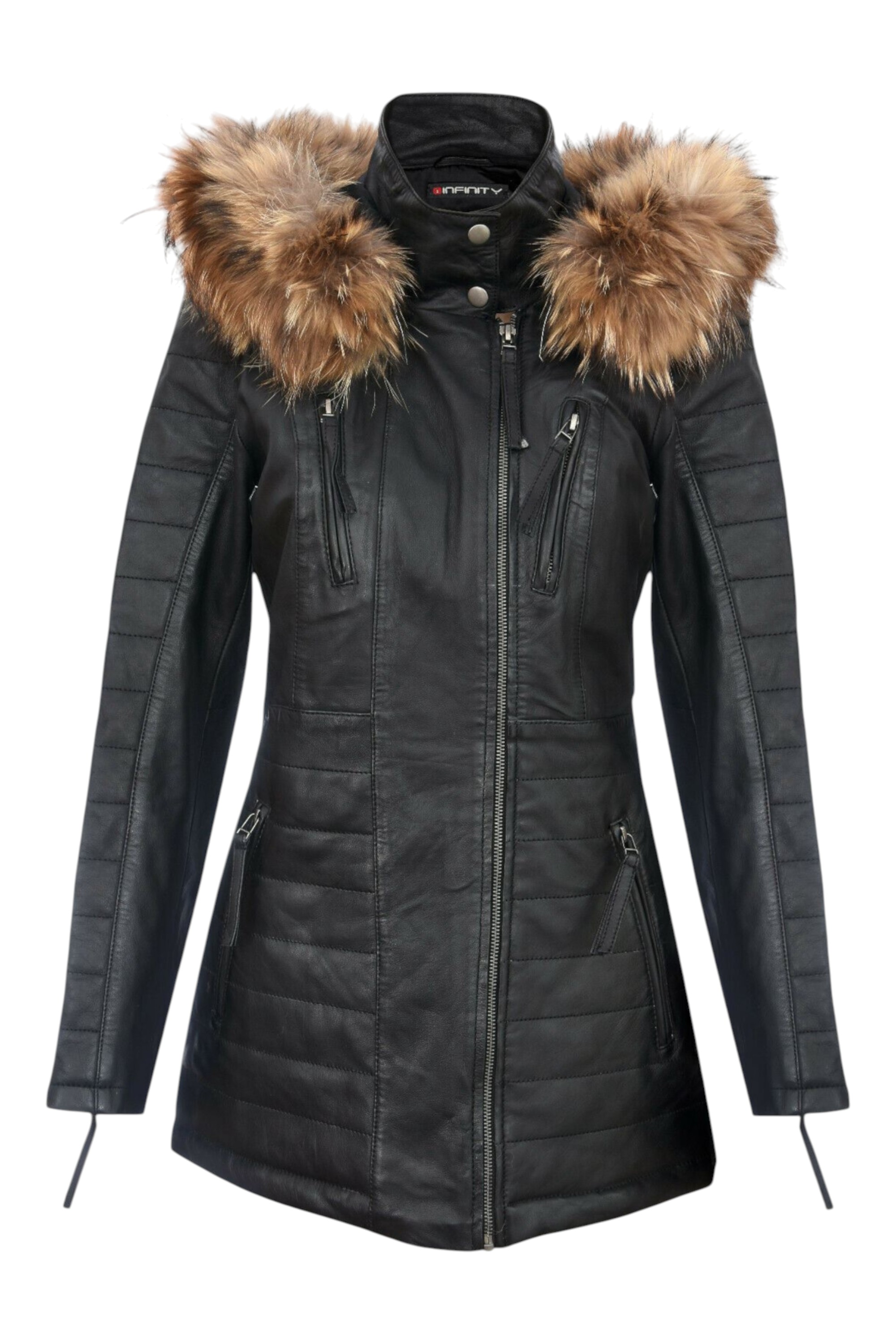 Thumbnail - Damen-Parka aus gestepptem Leder in Schwarz – Winton