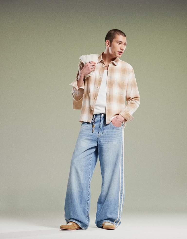 ASOS DESIGN boxy regular skjorta i neutral rutigt herr – bild 2
