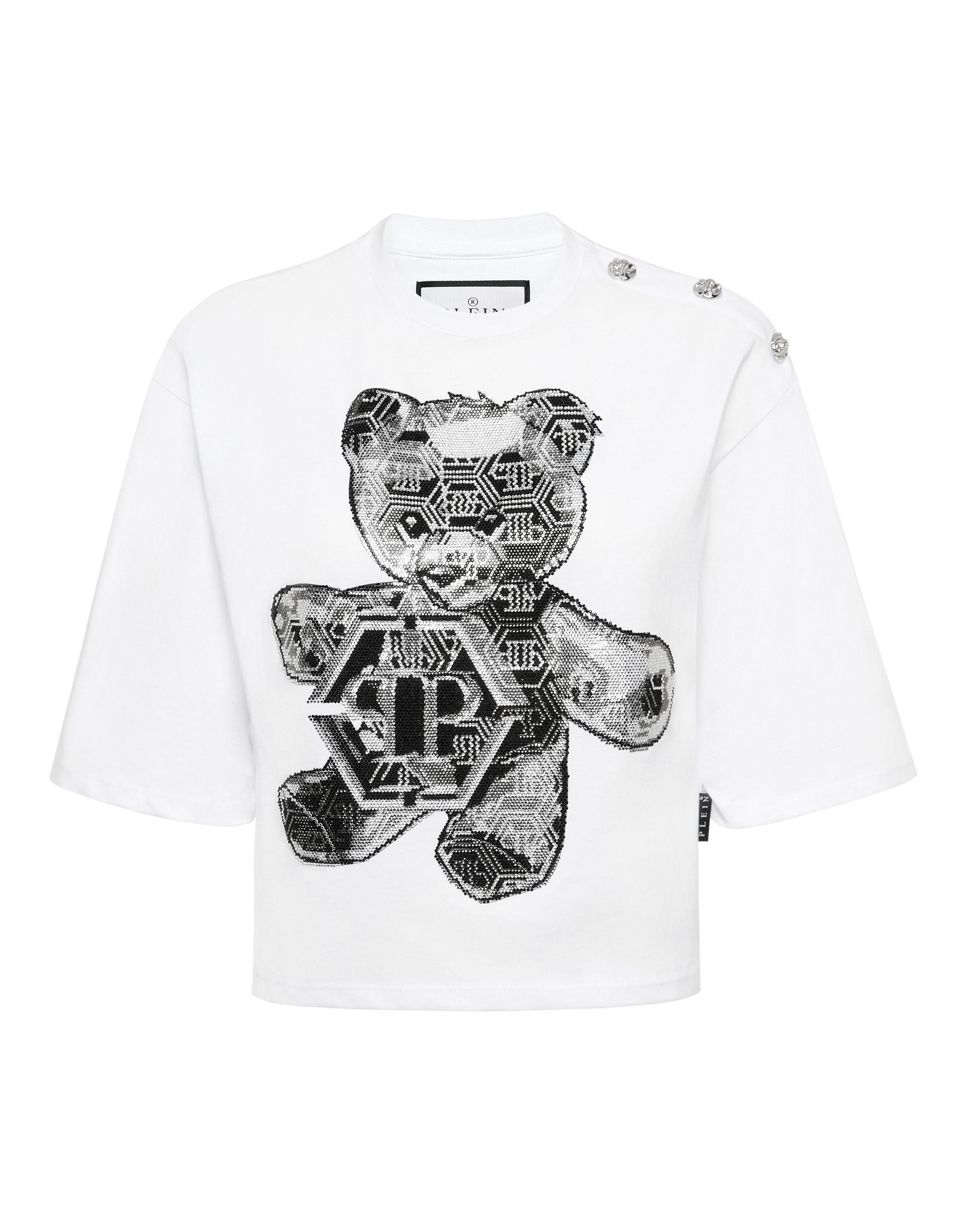 T-shirt med rund hals och teddymönster