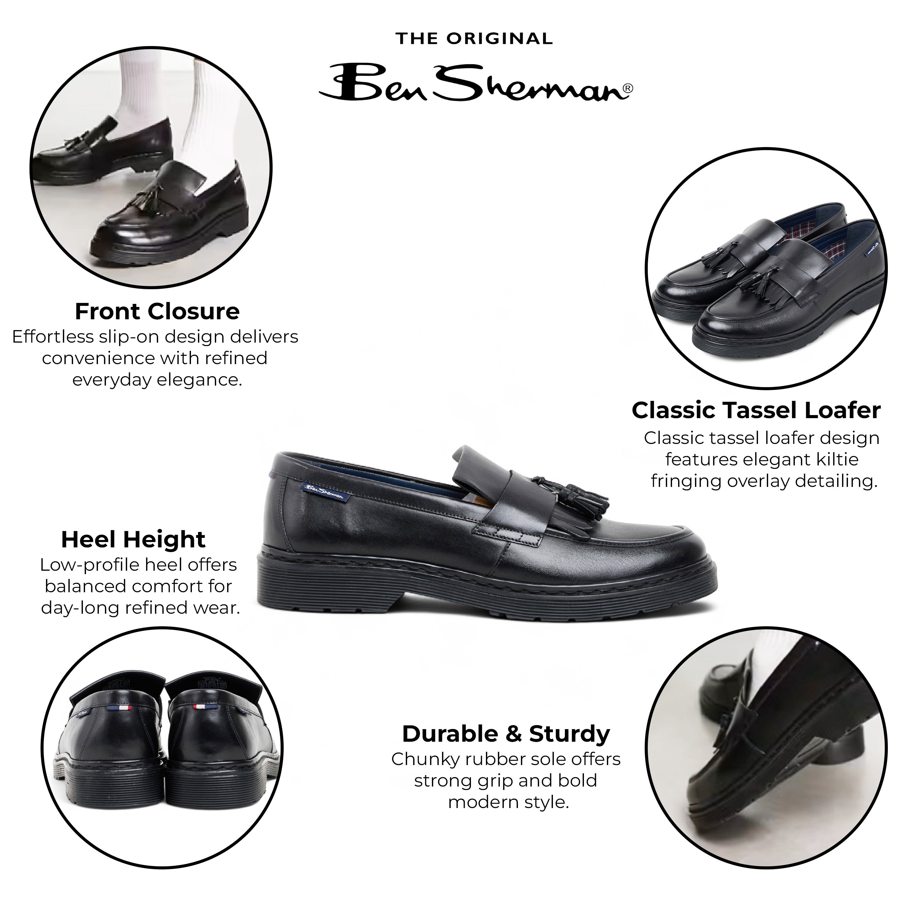 Ben Sherman Herr Svarta Läder Tassel Loafer Skor Dudley – bild 2