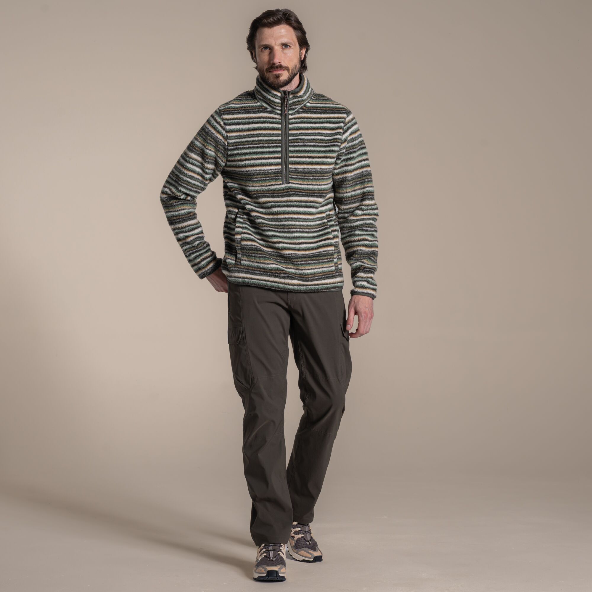 Herr Tatton II Kontrastrandig Fleece-Topp (Skogsgrön)