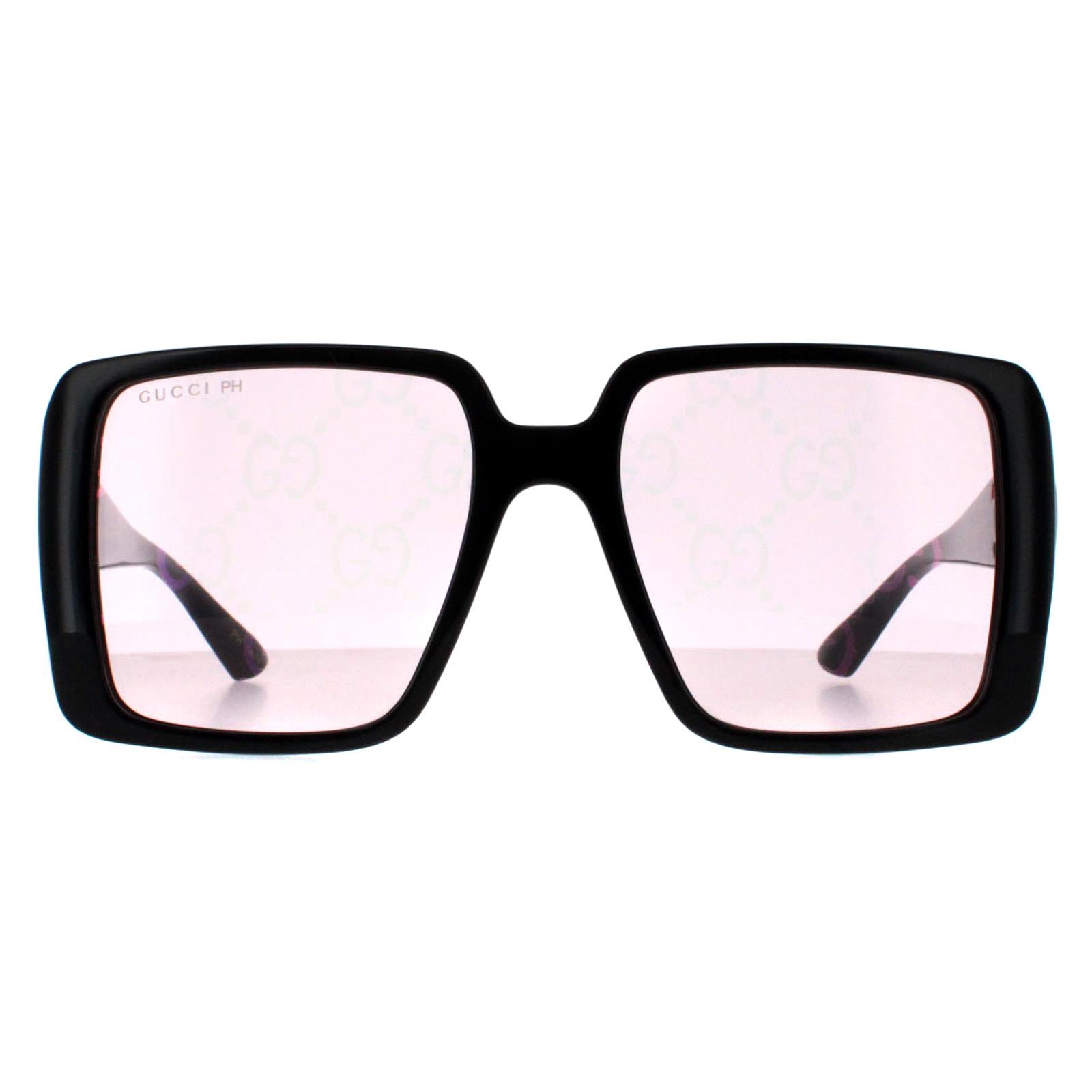 Gucci Square Womens Schwarz mit Gold Dusky Pink w Logo Spiegel Photochromic GG1692S