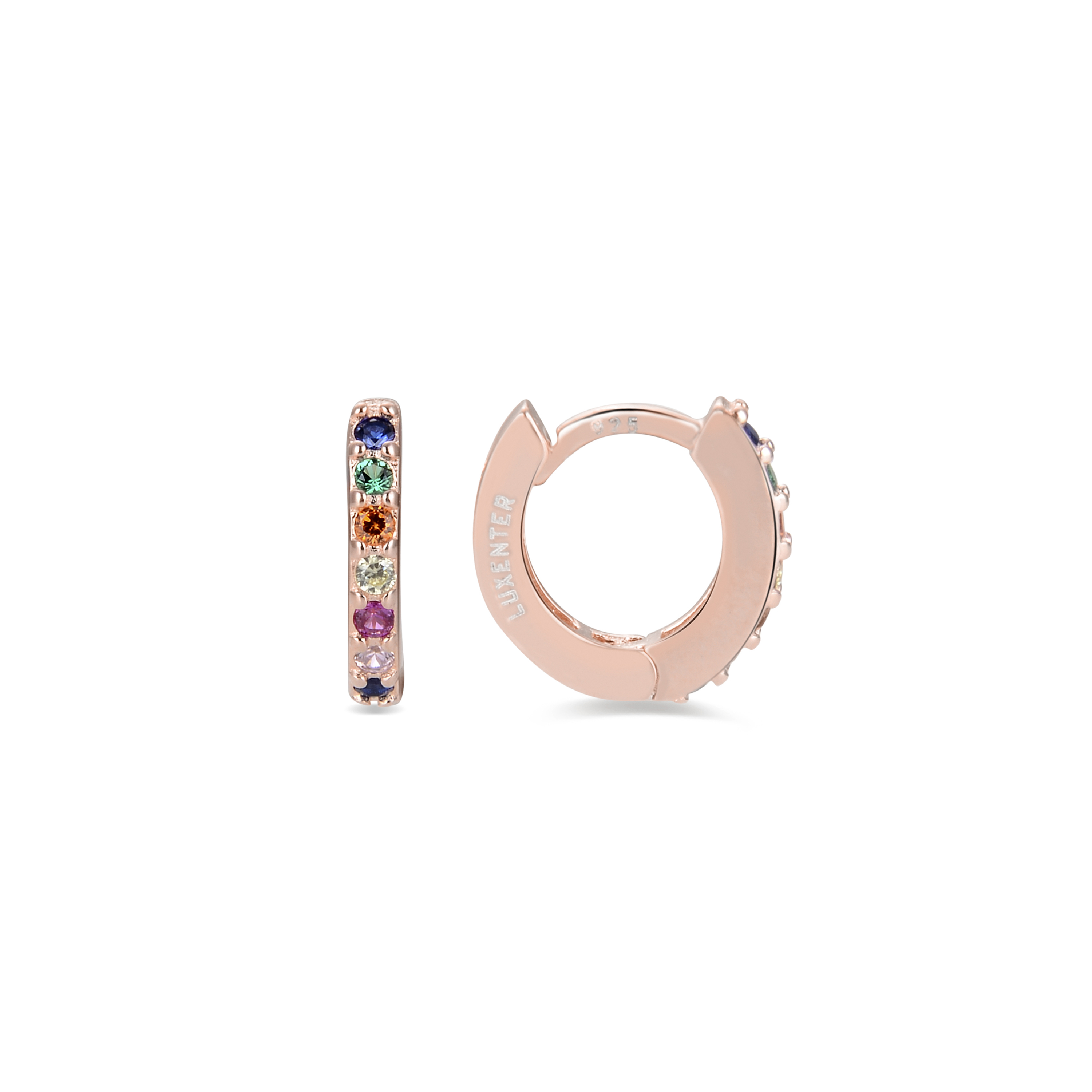 Luxenter oorbellen, 925 sterling zilver, leofcar en veelkleurige zirkonia met 18 karaat roségoud vergulde afwerking