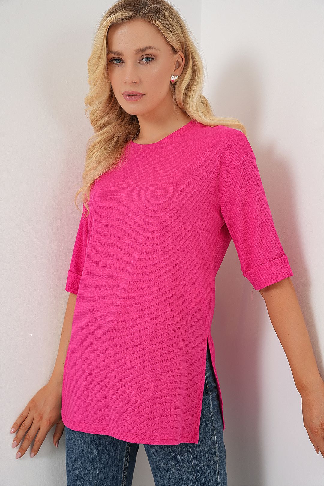Texturerad Crew Neck T-shirt med kort ärm