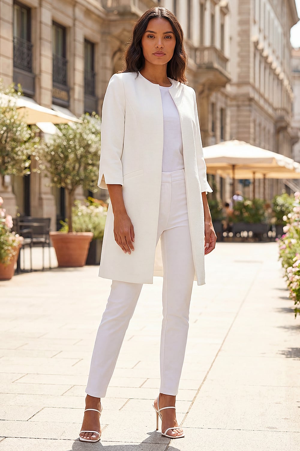 Roman Women's Ivory 3/4 Sleeve Textured Longline Jacket In | : Size 12 - Image 2