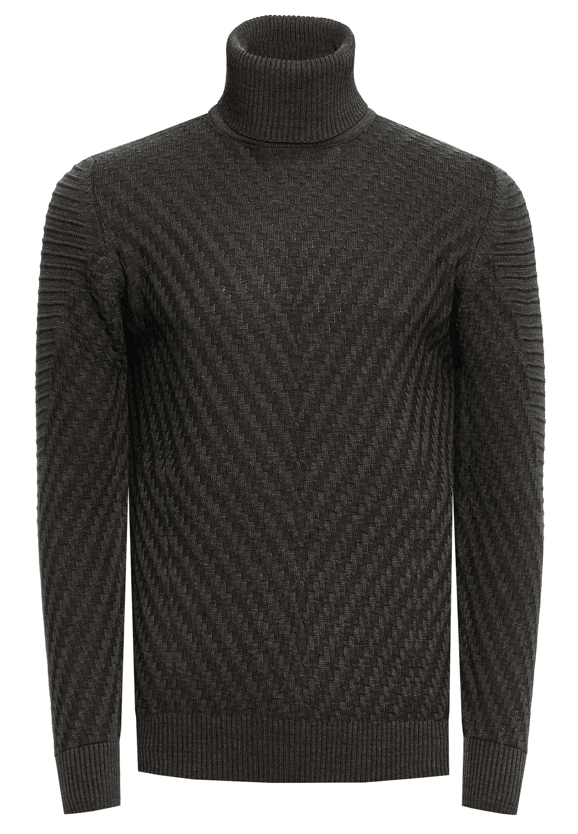 Fein gestrickter Turtleneck-Pullover mit V-Muster