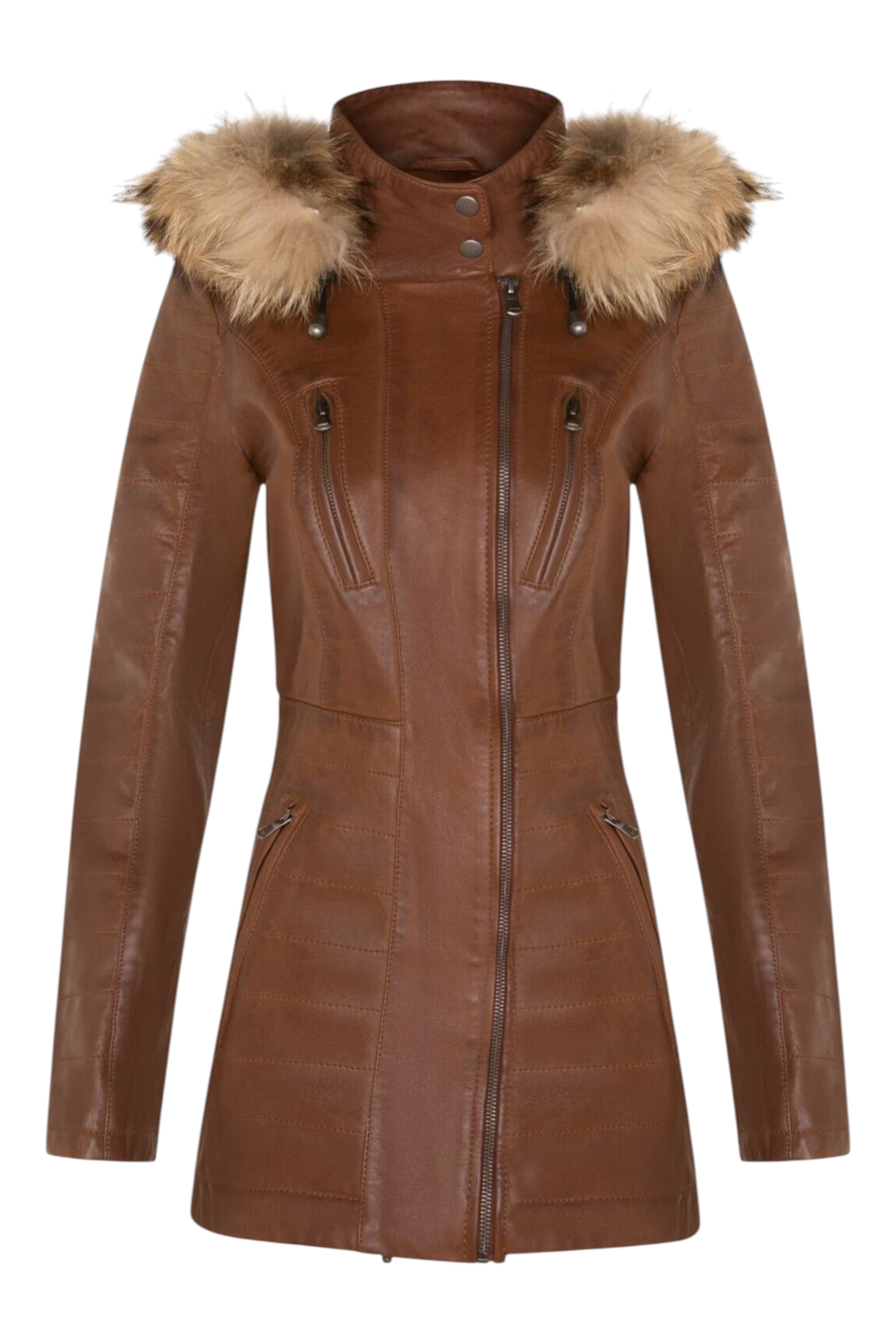 Thumbnail - Damen-Parka aus gestepptem Leder in Hellbraun – Winton