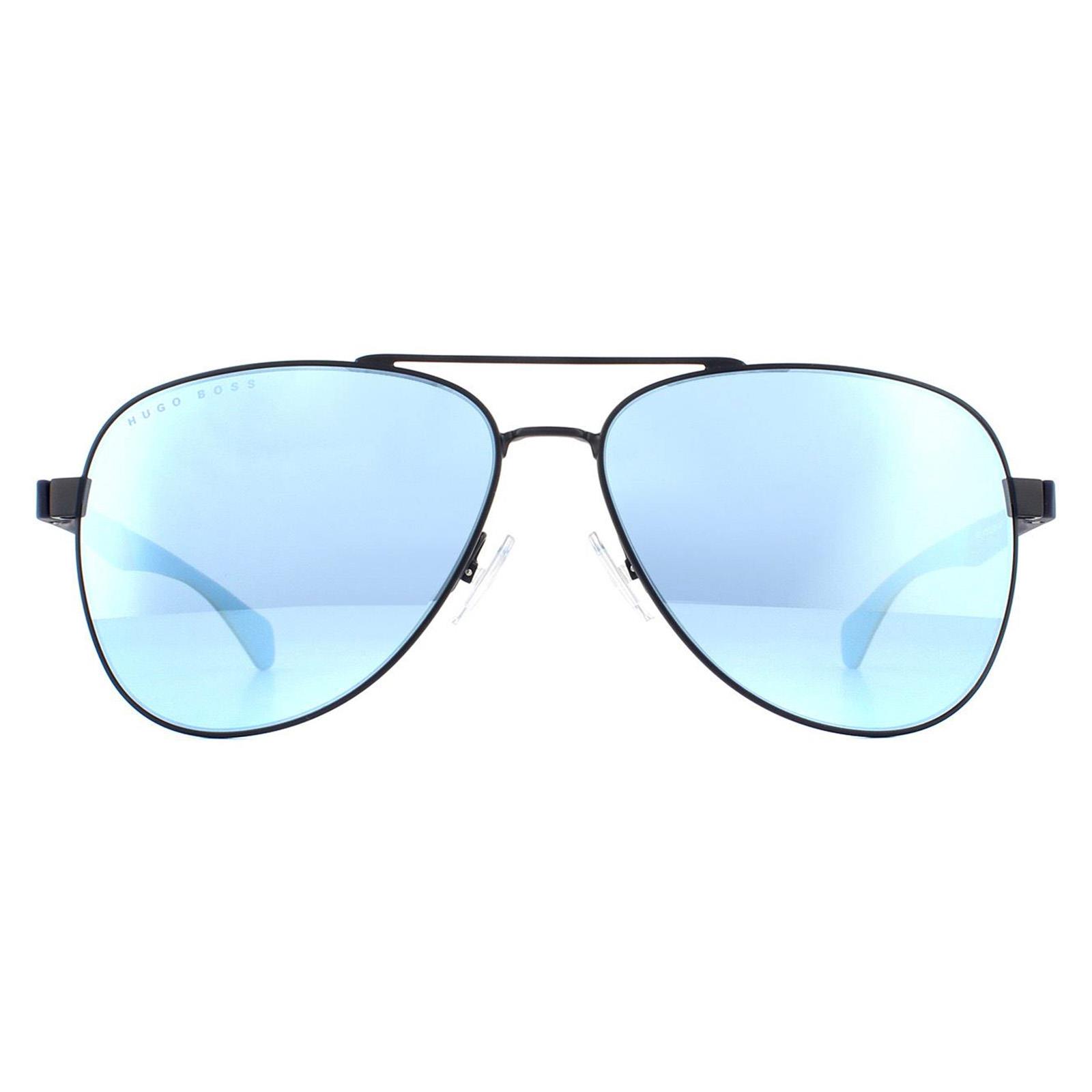 Thumbnail - Hugo Boss Aviator Mens Matte Blue Blue Mirror Lunettes de soleil