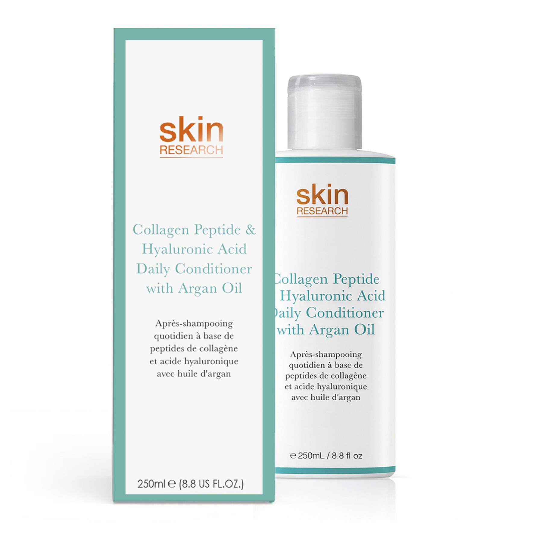 Skin Research Unisex Collagen Peptide & Hyaluronic Acid Daily Conditioner with Argan Oil 250ml for Hair Suppleness, Detangling, Moisture Retention - One Size