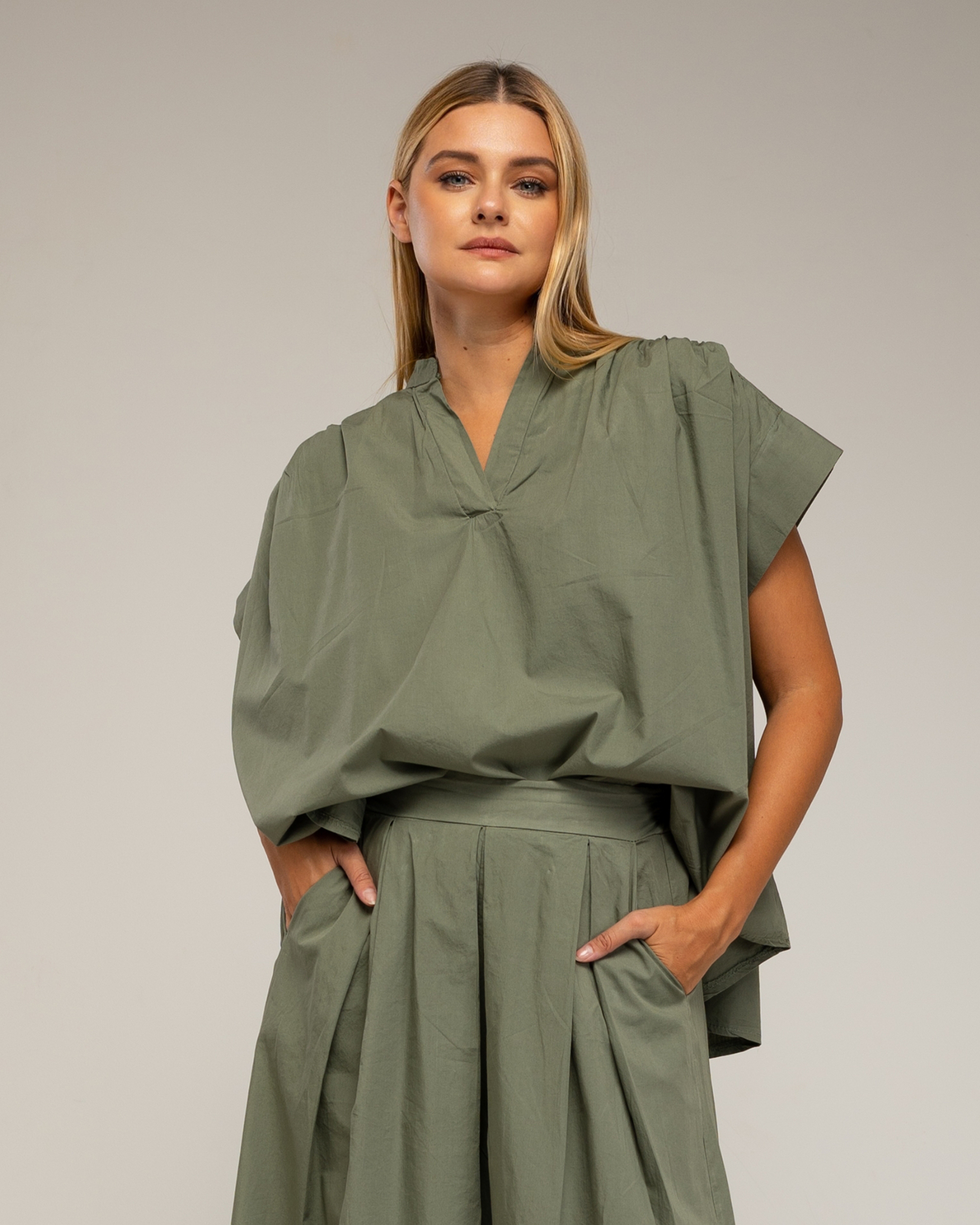 Oversized kortärmad topp med veck