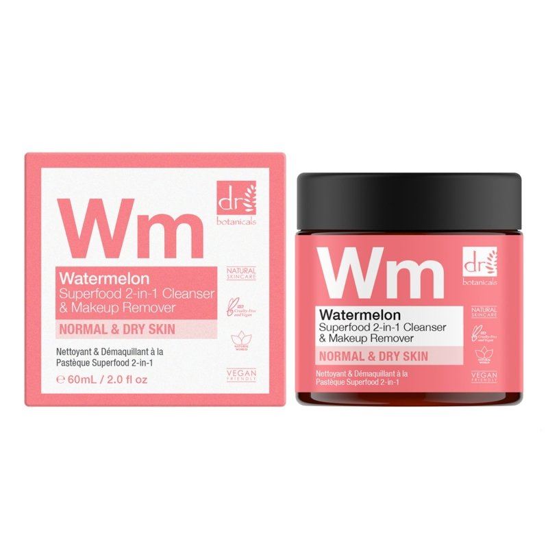 Dr Botanicals Unisex Dr. Watermelon Superfood Anti-Ageing 2-In-1 Cleanser & Makeup Remover 60ml for Fine Lines, Wrinkles, Brightening - One Size