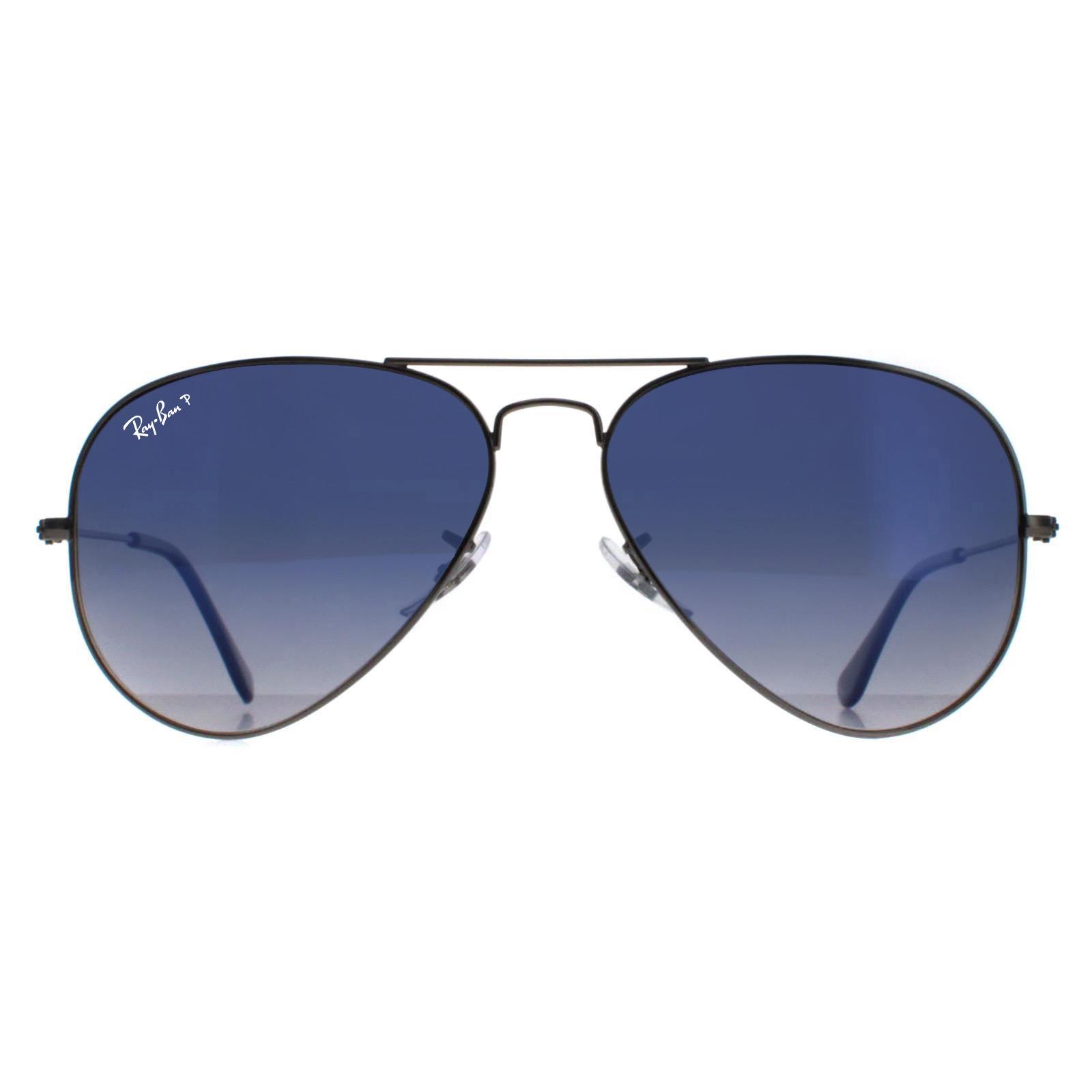 Ray-Ban Unisex Sunglasses Aviator 3025 Gunmetal Polarized Blue Gradient Grey 004/78 58mm – One Size