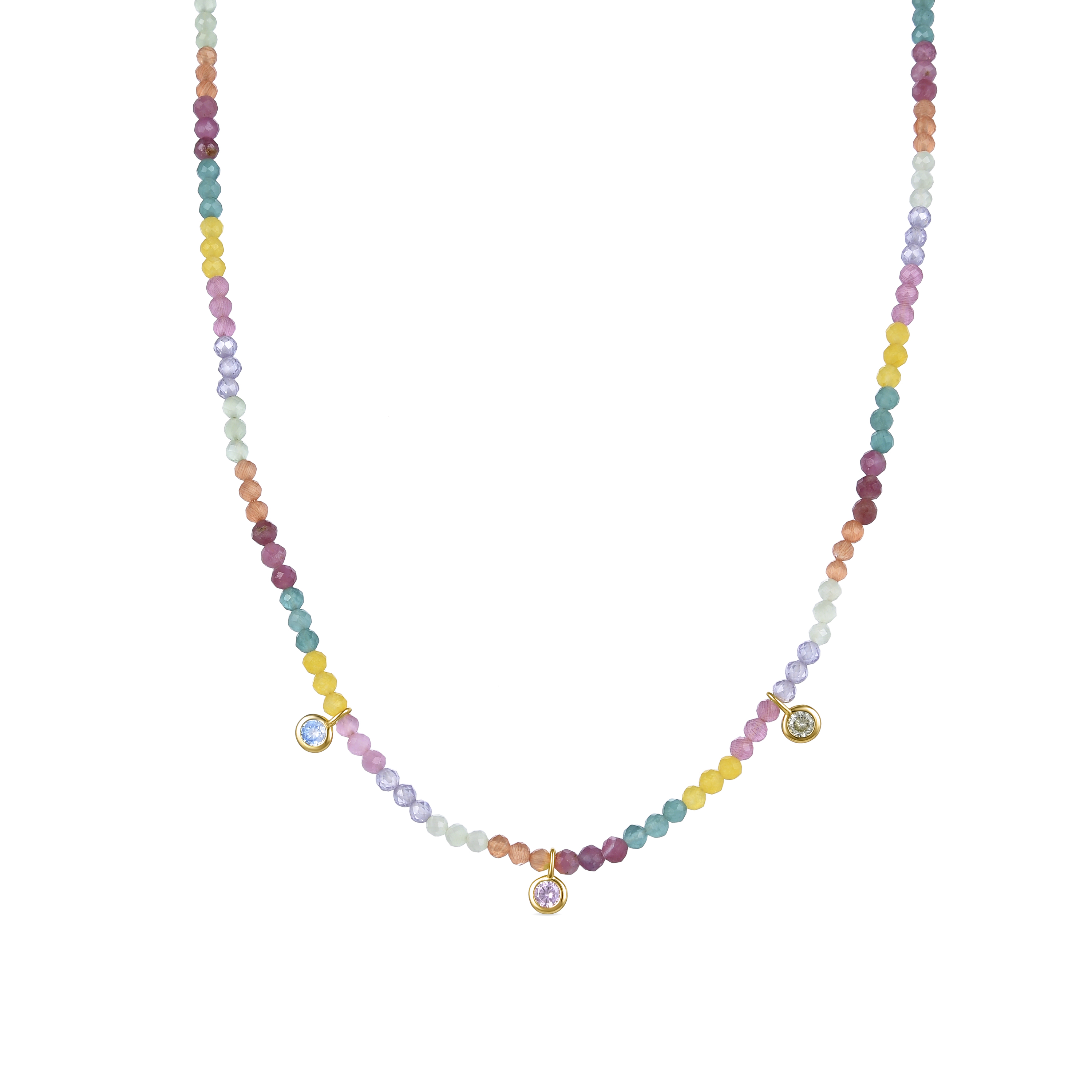 Sterling Silver 925 halsband med flerfärgad zirkonia i 18K gult guld Ruane