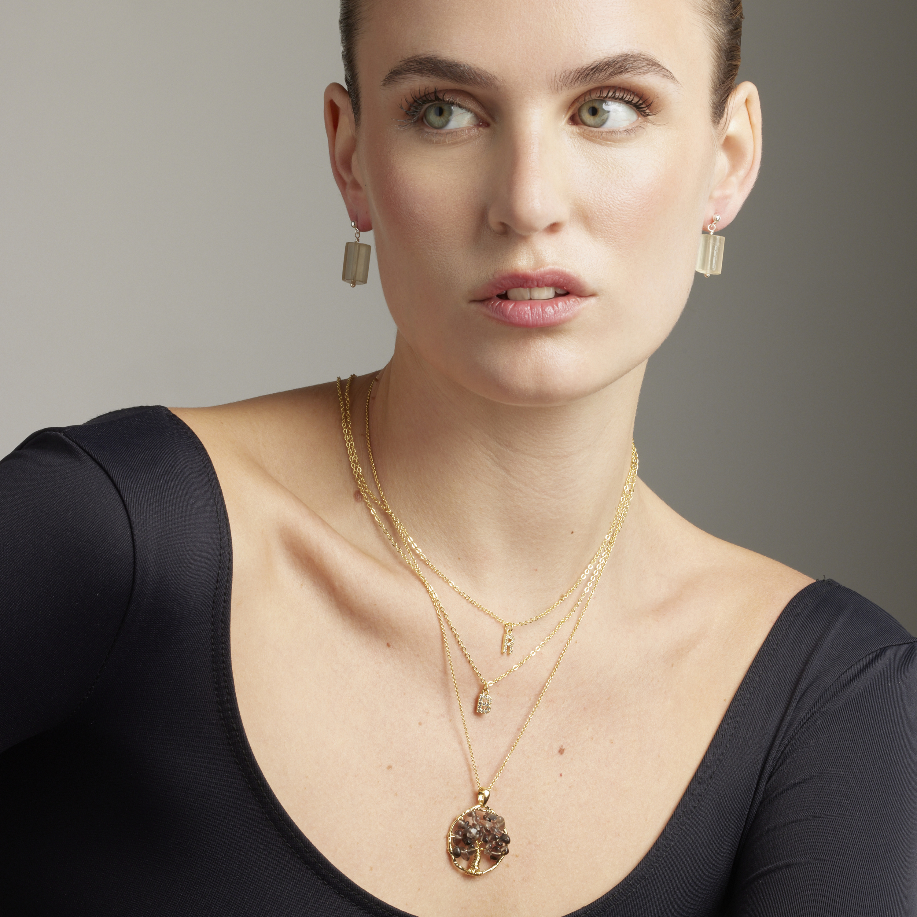 Luxenter budleia halsband i metalllegering och rökkvarts bergkristall 18K guldpläterad finish dam – bild 2