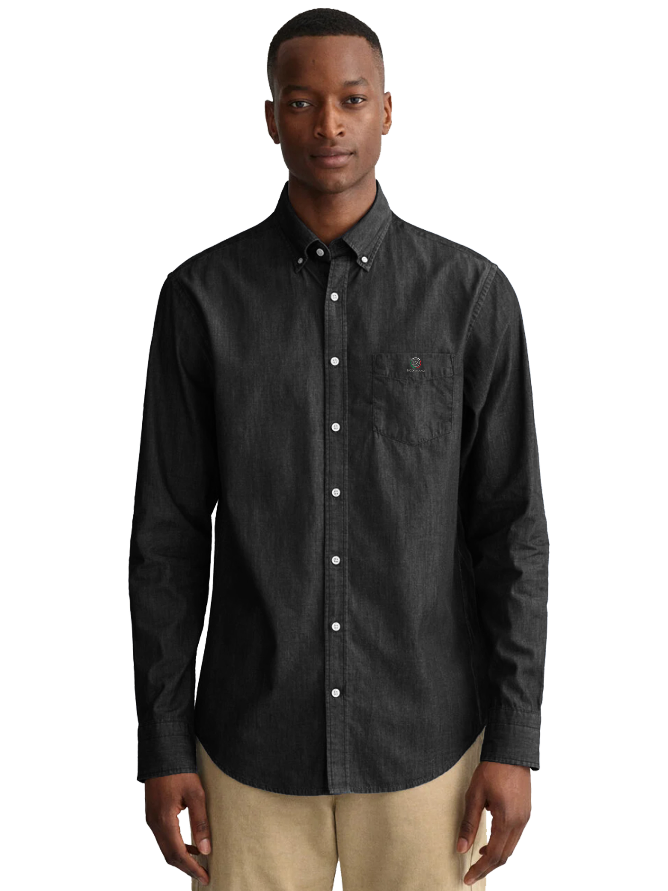 Thumbnail - Enzo | Herren Regular Fit Denim Hemd