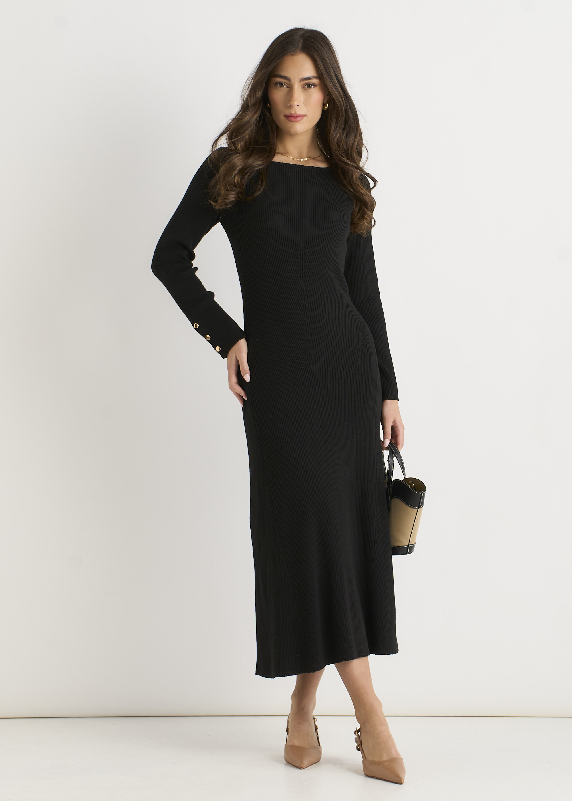 slash neck stickad fit and flare-klänning