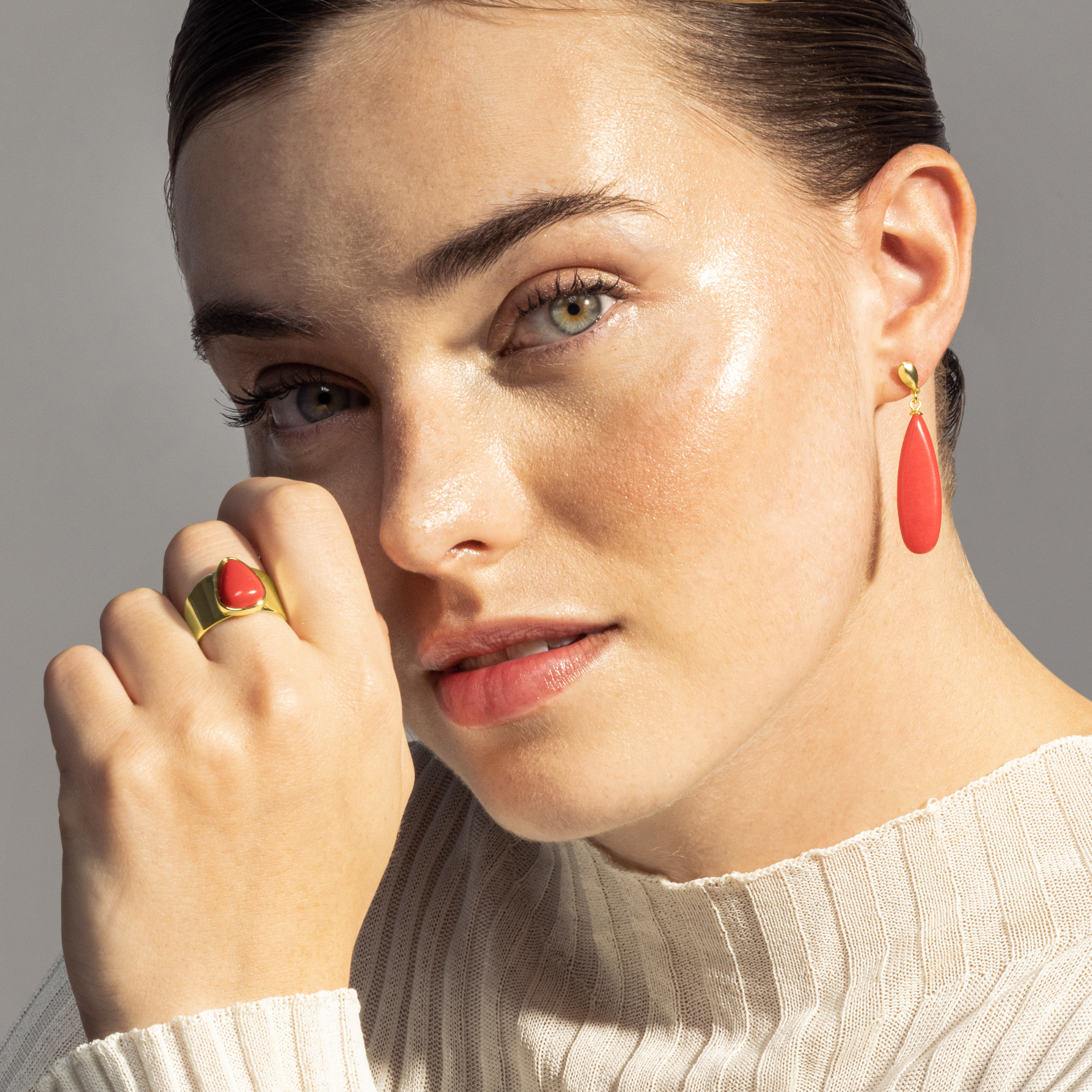 Luxenter sheak ring i metallegering och korall 18K guldpläterad finish dam – bild 2