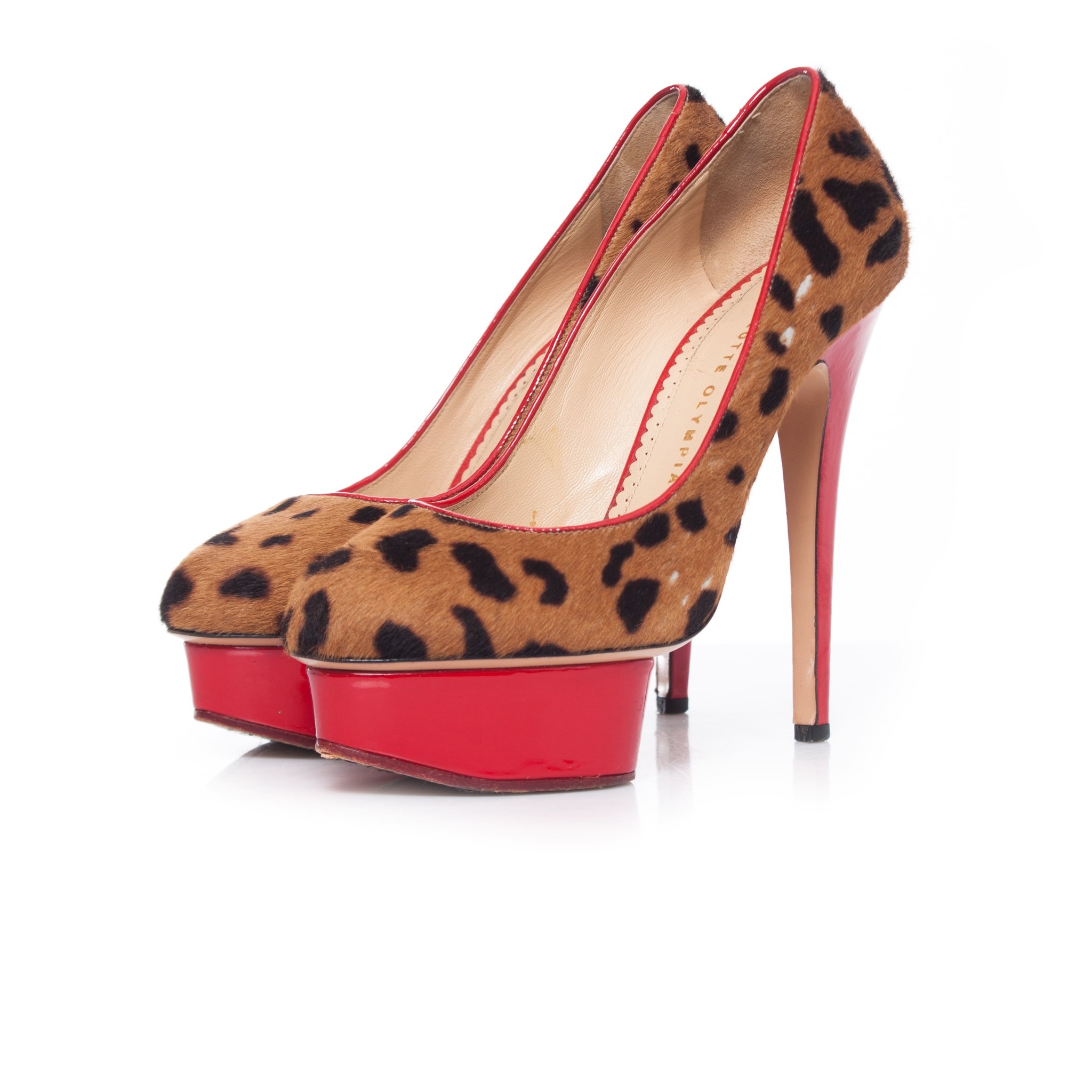 Charlotte Olympia leopardmönstrade Polly-pumps i ponnyskinn.