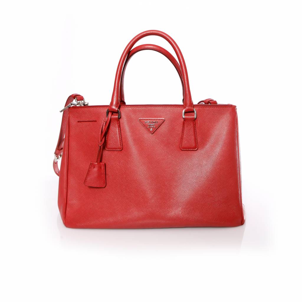Prada, Galleria tote-väska i röd saffiano-läder.