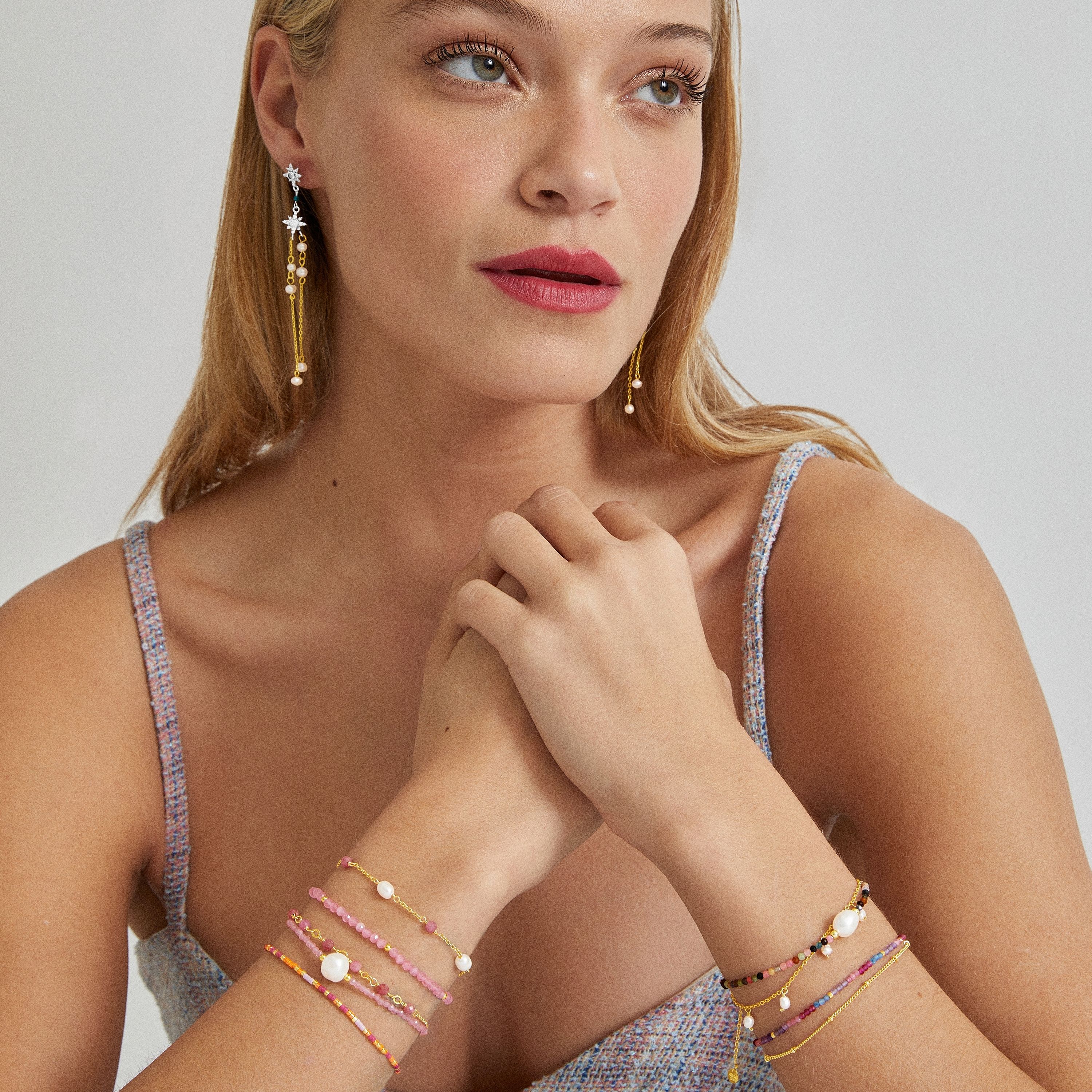 Luxenter athat armband i metallegering och rosa turmalin 18K guldpläterad finish dam – bild 2