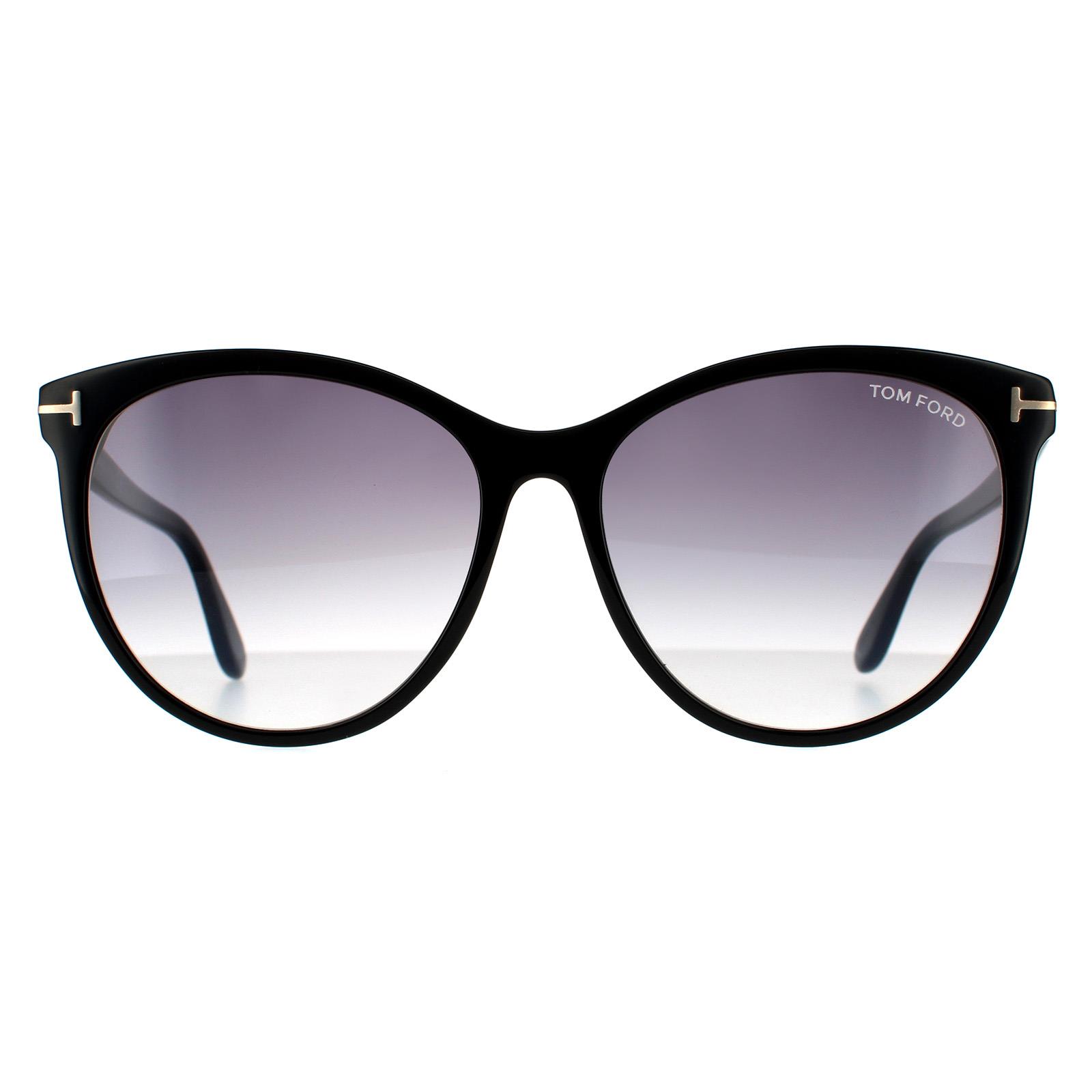 Thumbnail - Tom Ford Runde Damen Sonnenbrille Glänzendes Schwarz Rauchgrauer Verlauf