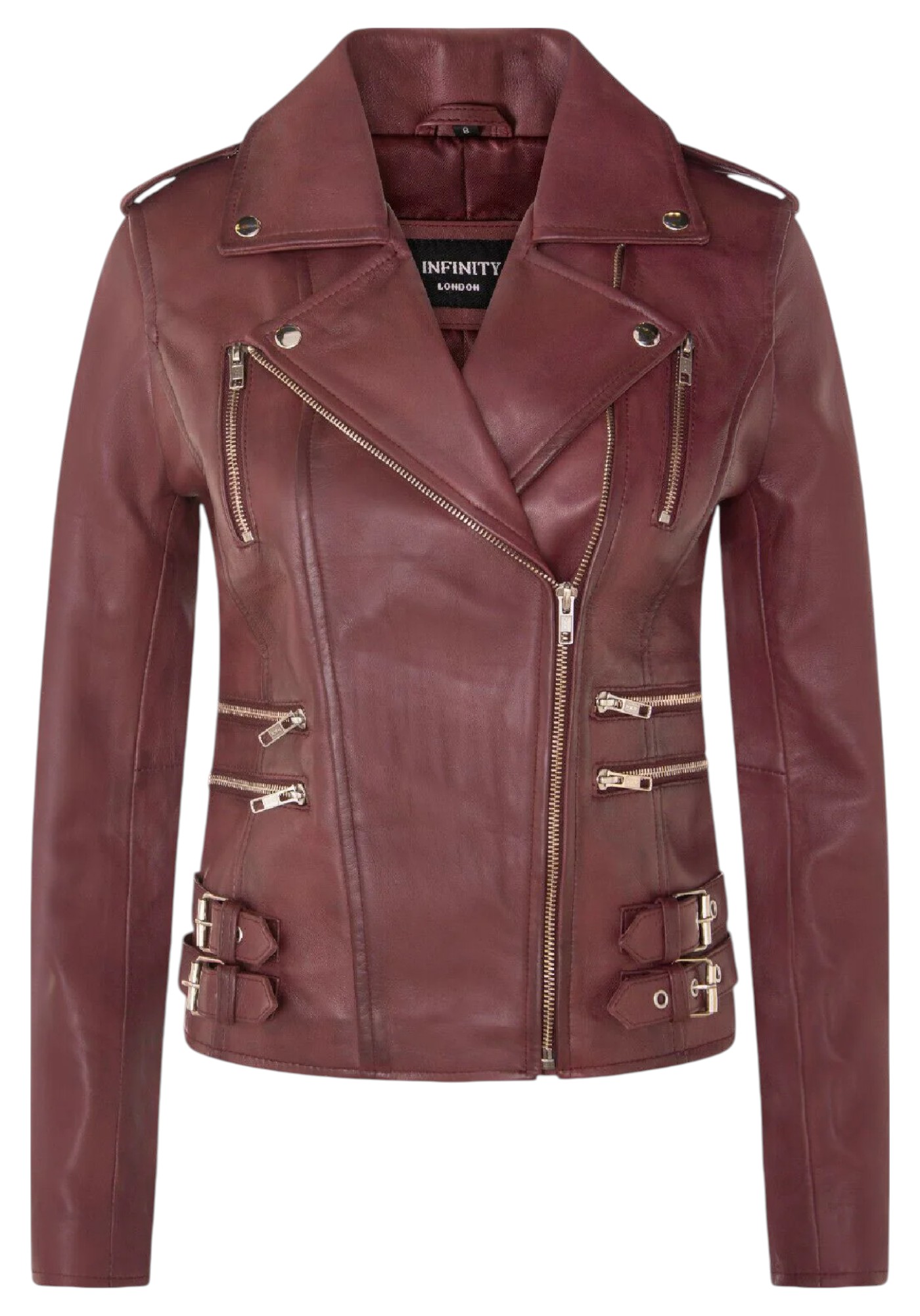 Infinity Leather Damläder Vinröd Brando Bikerjacka Constantia – bild 2