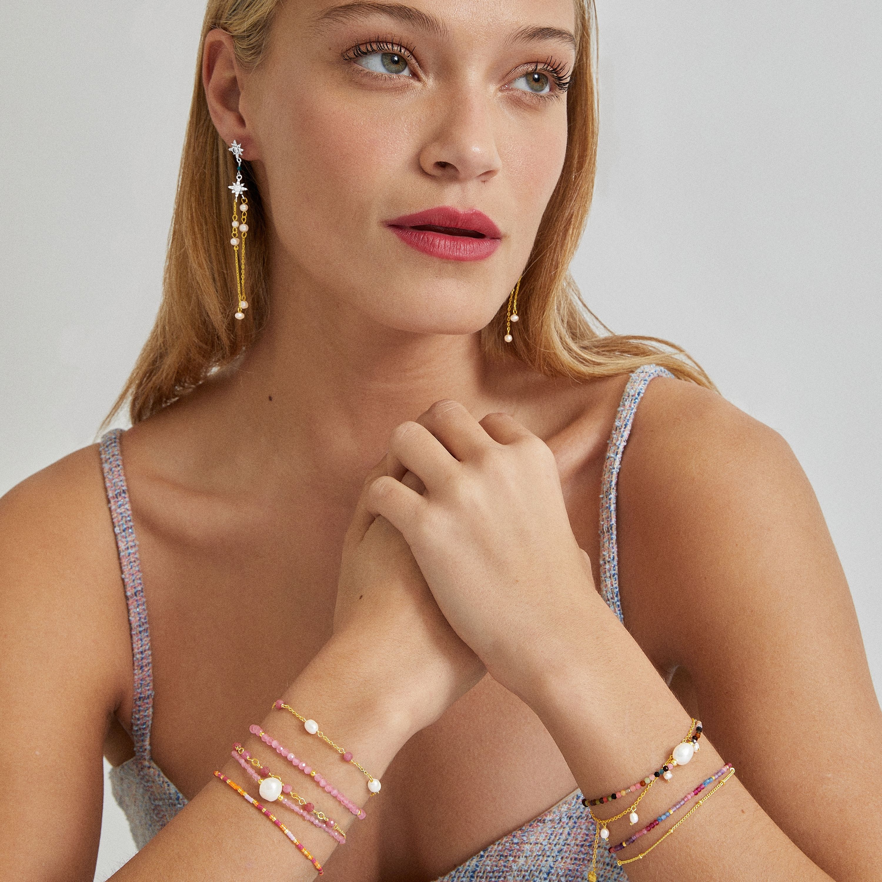 Luxenter ekhao armband i metallegering och rosa turmalin 18K guldpläterad finish dam – bild 2