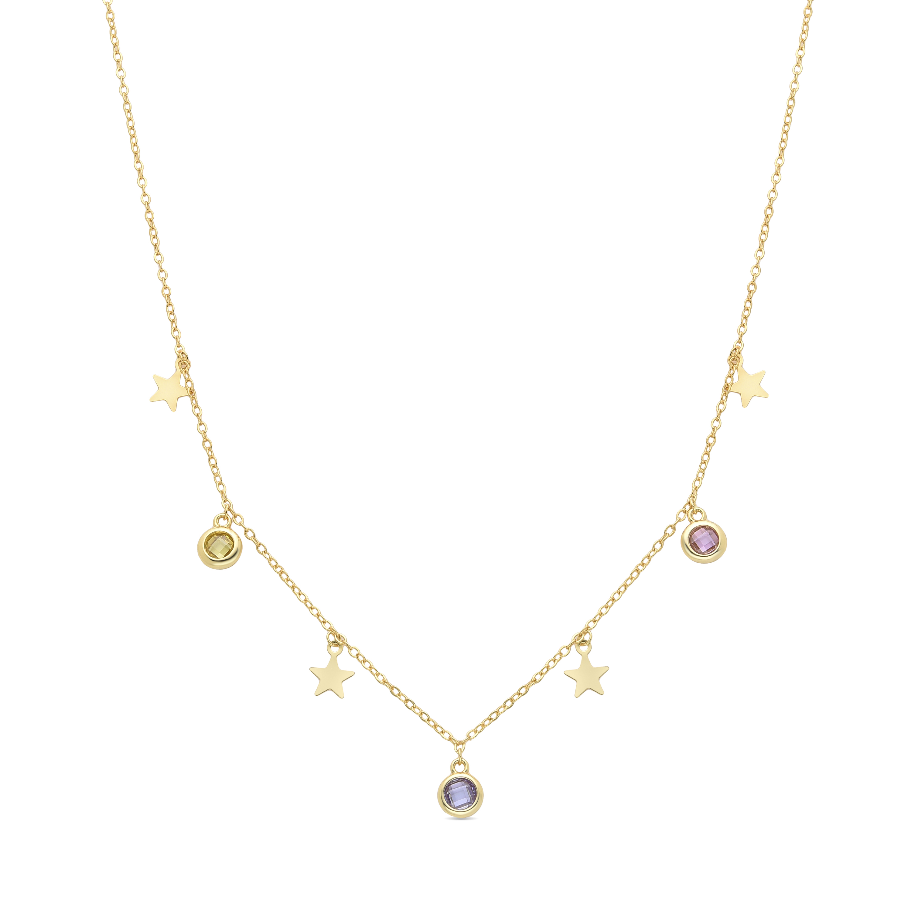 Sunah-halsband, tillverkat av flerfärgade zirkonia, 18k guldfinish