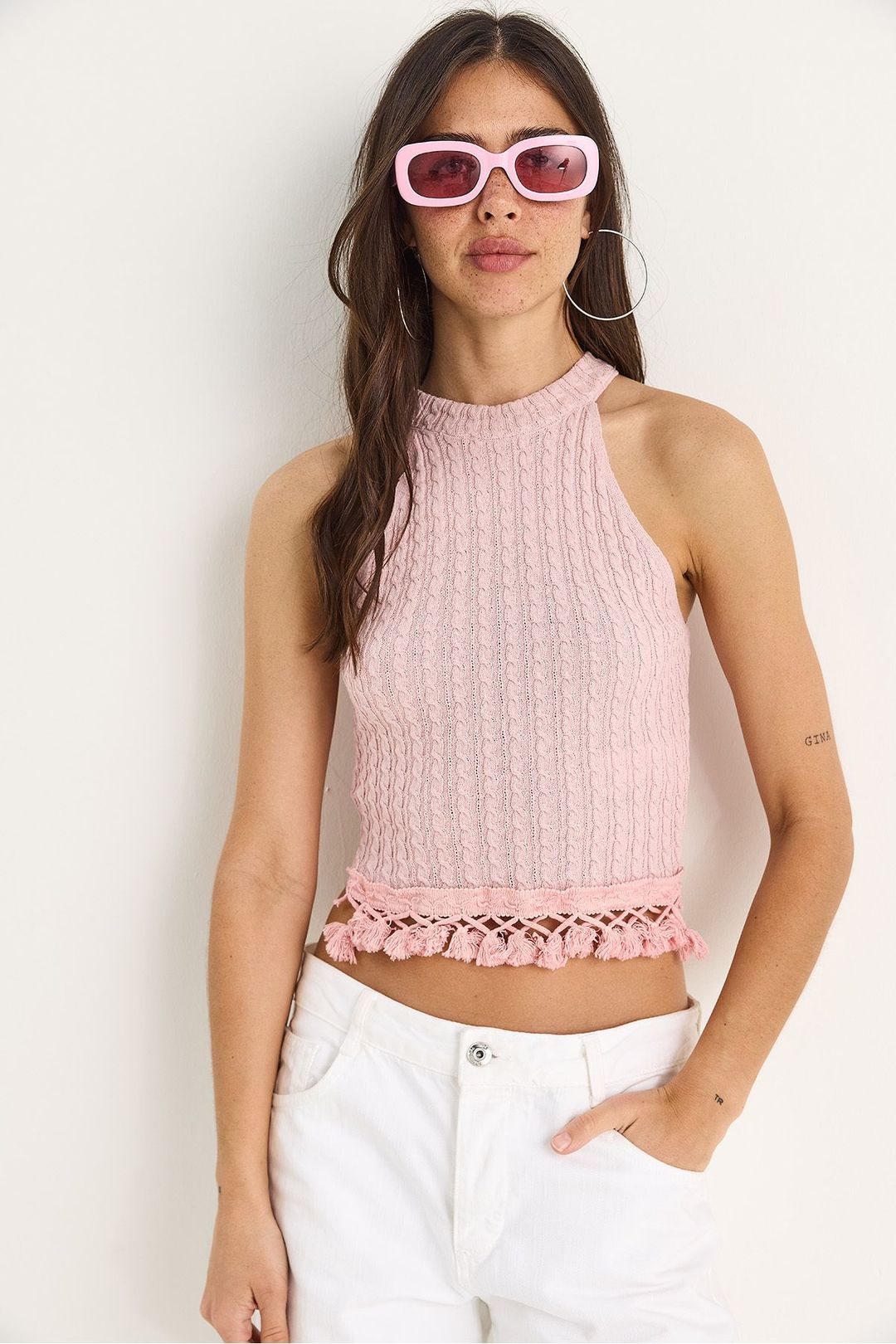 Bianco Lucci Texturerad Halterneck Topp med Fitted Design dam – bild 2
