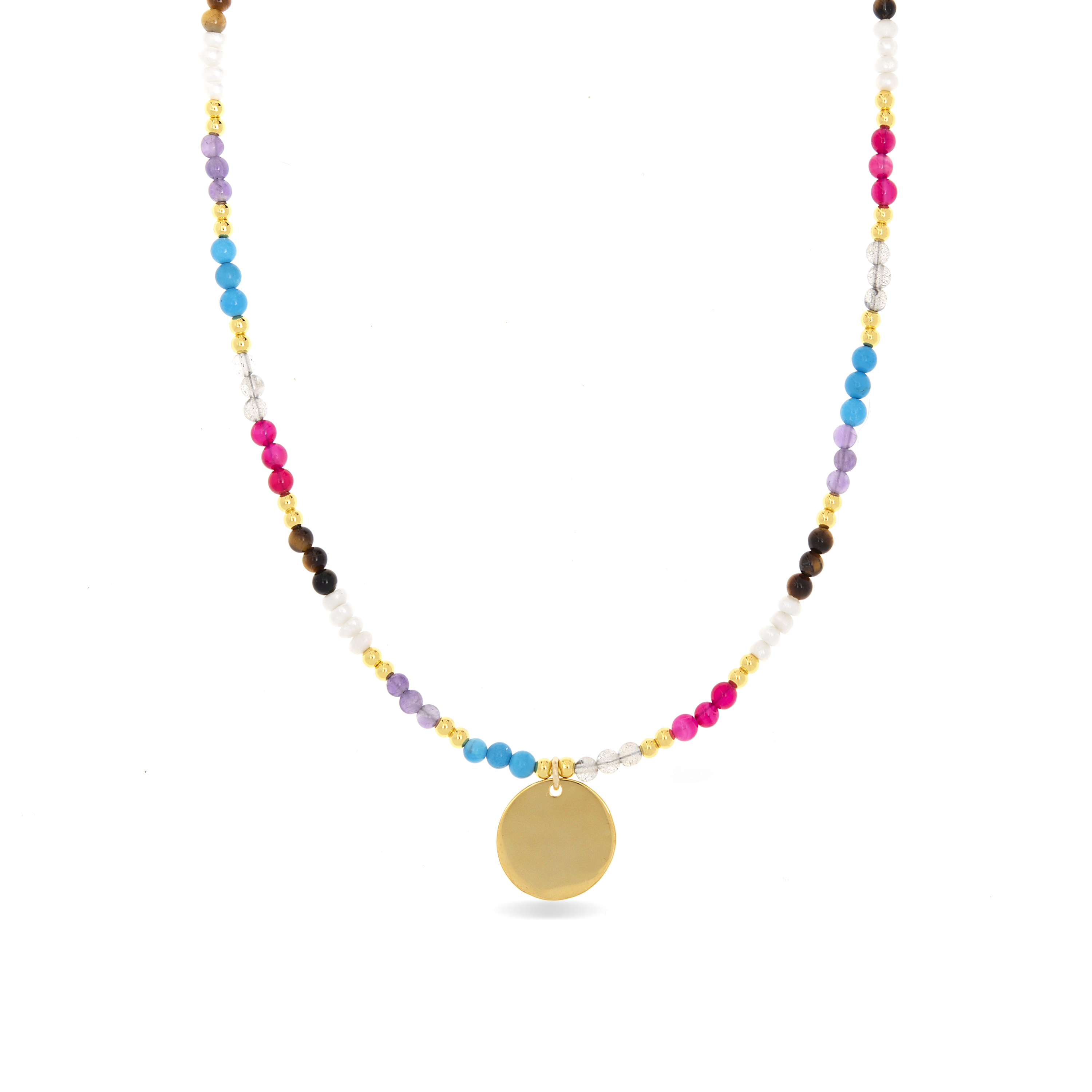 Lyhakk-halsband i 925 sterling silver och flerfärgad kristall med finish i 18 karat guld