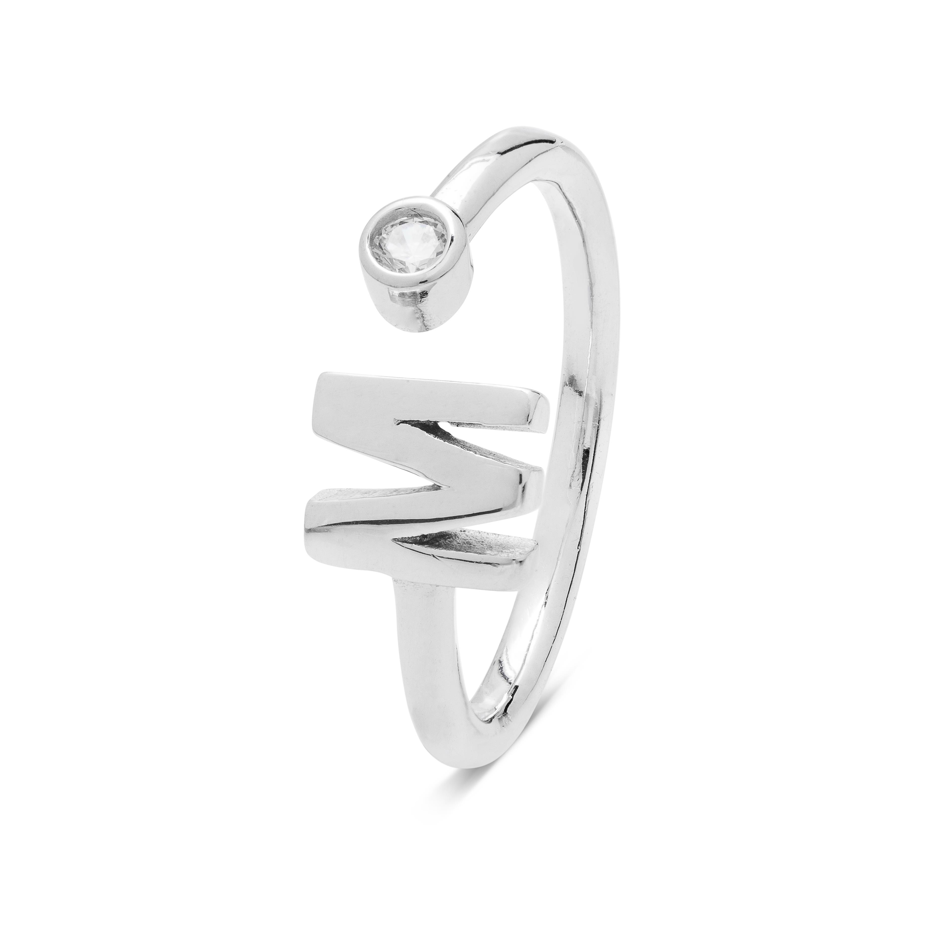 alfabetring i 925 sterling silver och glänsande zirconia med rhodiumpläterad yta