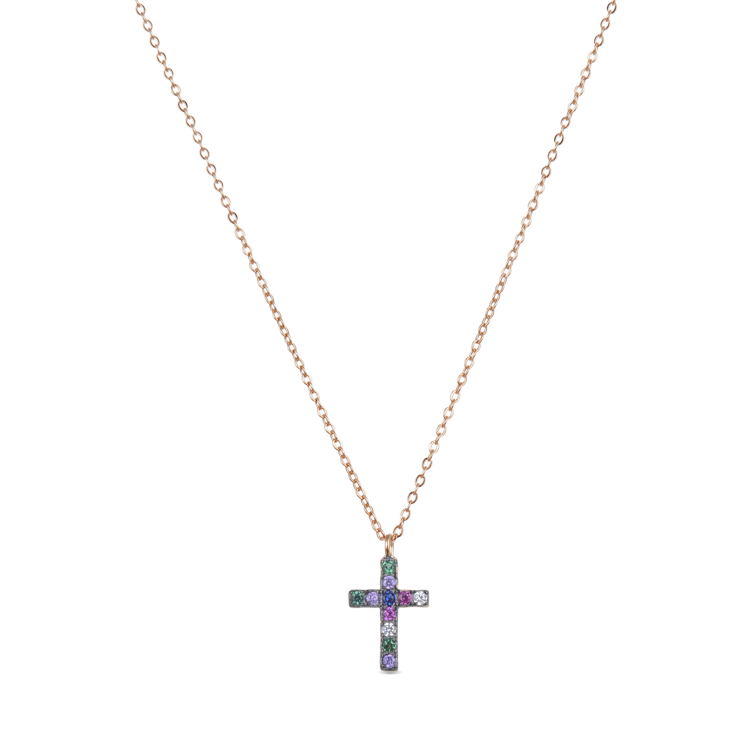 kon-halsband i 925 sterlingsilver och flerfärgade zirkoner med 18 karats roséguldplätering