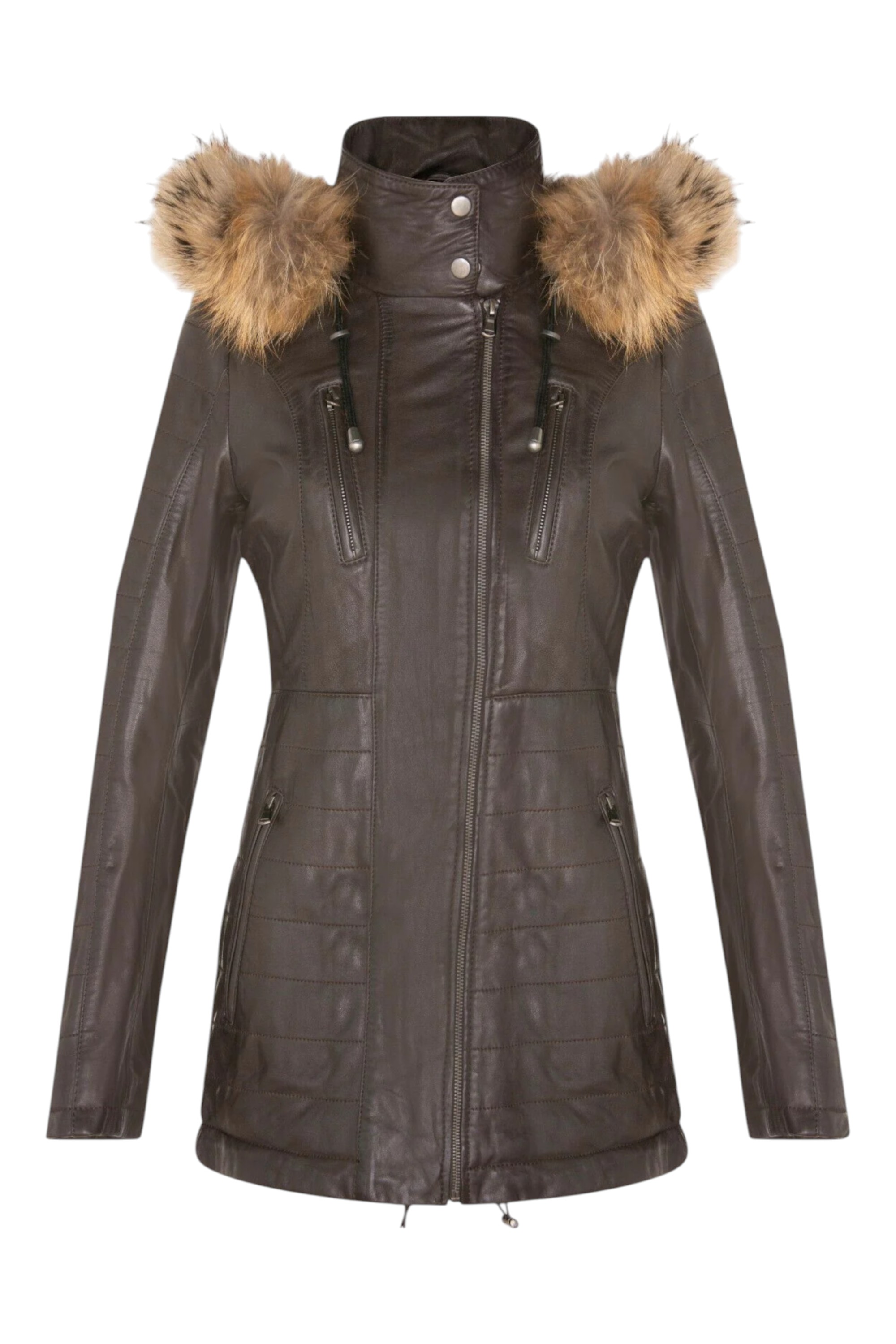 Thumbnail - Damen-Parka aus gestepptem Leder in Braun – Winton