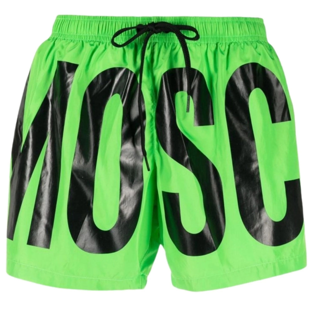 Thumbnail - Grüne kurze Badeshorts mit Print-Logo der Marke Moschino