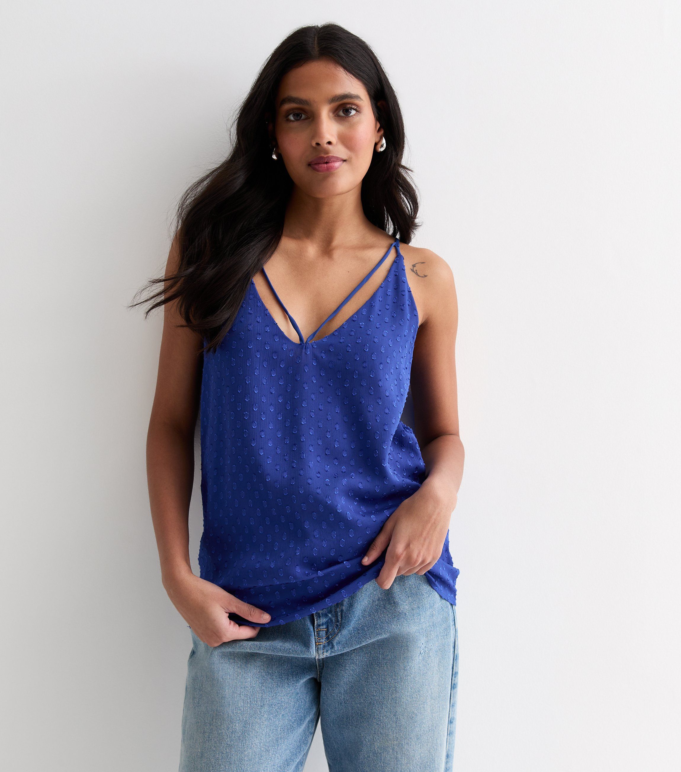 Thumbnail - Blaues Dobby Chiffon Cami Top