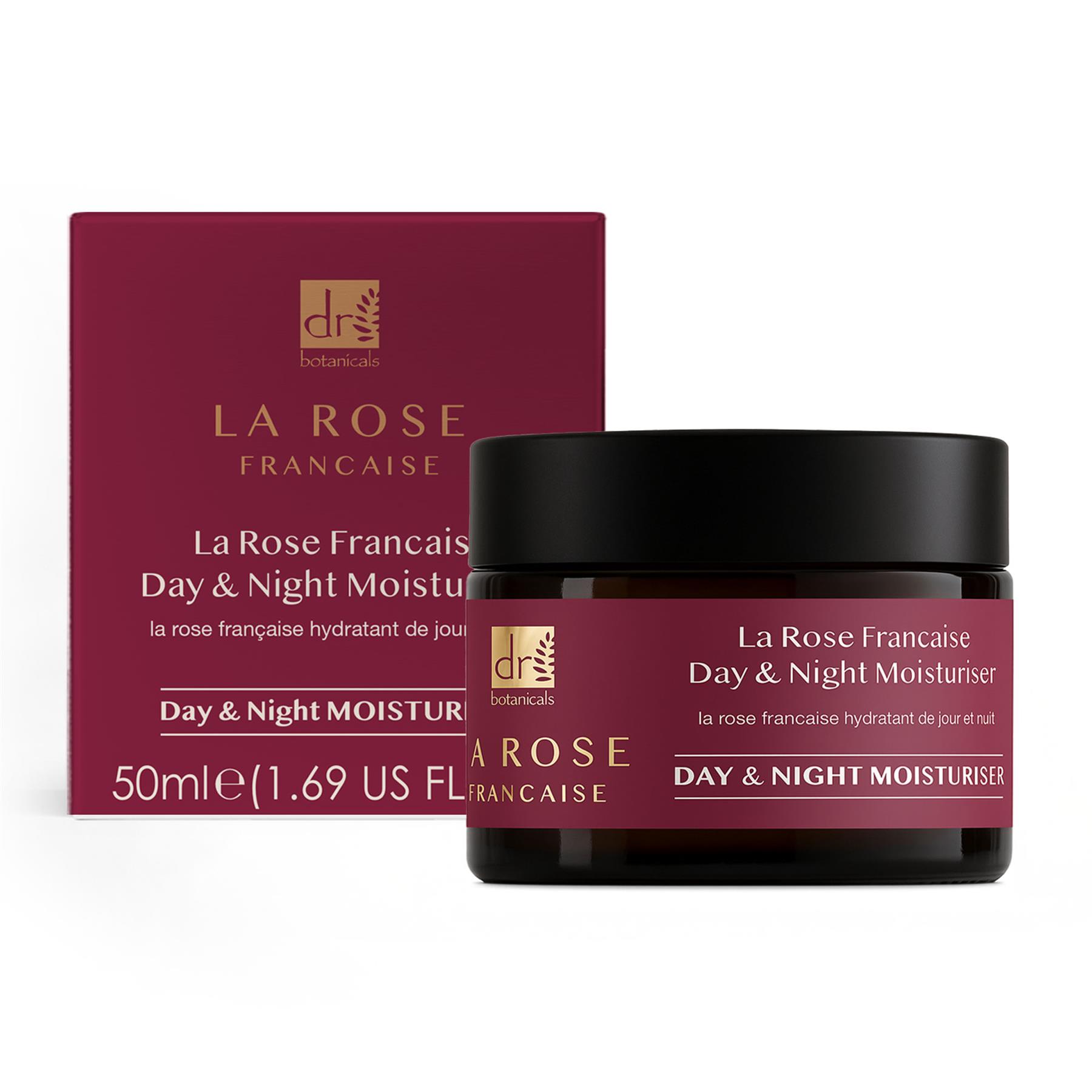 Dr. Botanicals Unisex La Rose Francaise Anti-Ageing Duo Day & Night Moisturiser 50ml for Fine Lines, Wrinkles, Dryness - Cream - One Size